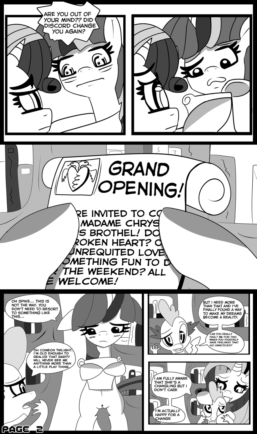 arthropod book caught_in_the_act changeling_(mlp) comic dialogue dragon e621 english_text equid equine fangs female feral friendship_is_magic fur genitals greyscale group hair hasbro hi_res horn mammal monochrome my_little_pony mythological_creature mythological_equine mythological_scalie mythology paper prostitution rarity_(mlp) scalie semi-anthro spike_(mlp) story teeth text tiarawhy twilight_sparkle_(mlp) unicorn vulva