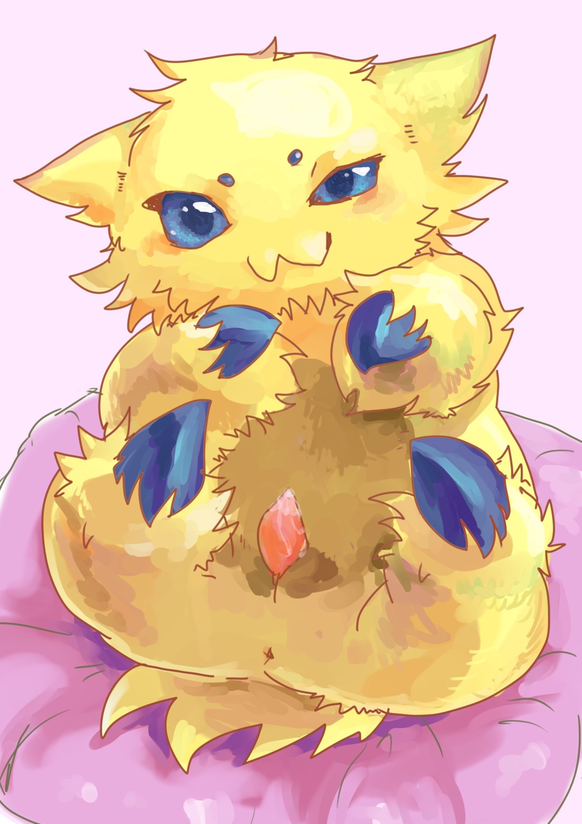 :3 anus bed_sheet bedding blue_eyes bodily_fluids butt e621 erection fluffy generation_5_pokemon genital_fluids genitals hi_res joltik looking_at_viewer lying male multi_eye nintendo nude on_back penis pokemon pokemon_(species) precum seductive simple_background solo urii