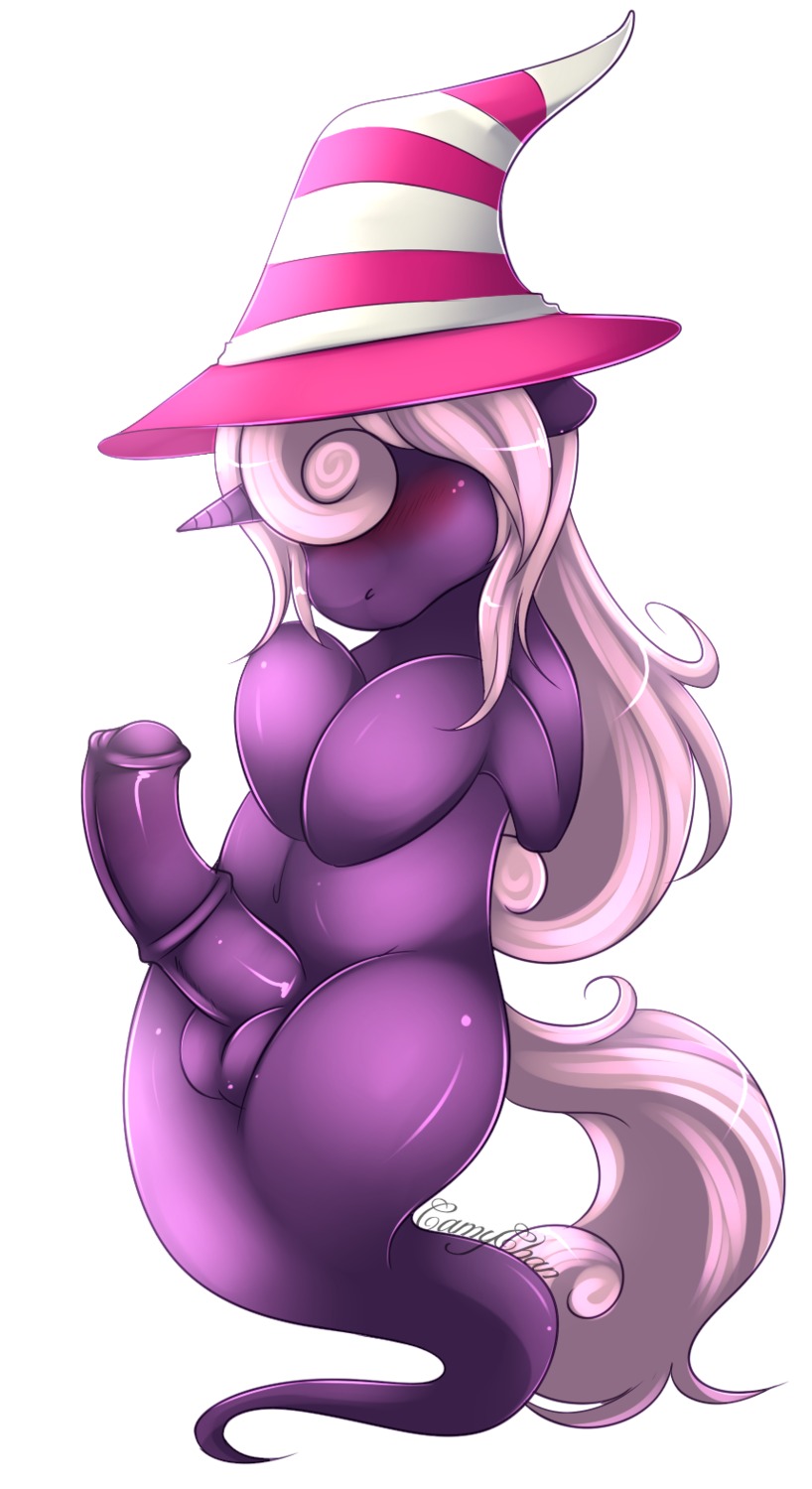 2014 alternate_species animal_genitalia animal_penis balls blush camychan clothing crossgender crossover digital_media_(artwork) e621 equid equine equine_genitalia equine_penis erection femboy genitals ghost ghost_tail hair hasbro hat hat_only headgear headgear_only headwear headwear_only hi_res horn legless long_hair male mammal mario_bros mostly_nude my_little_pony mythological_creature mythological_equine mythology navel nintendo paper_mario penis pink_hair ponification purple_body shadow_siren simple_background solo spirit unicorn vein veiny_penis vivian_(mario) white_background
