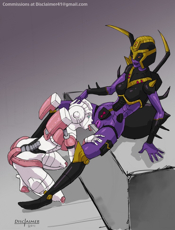 2girls 4_eyes arcee arcee_(g1) autobot blackarachnia blackarachnia_(tfa) blue_eyes cybertronian disclaimer female helmet licking licking_pussy multi_eye multiple_females multiple_girls no_panties purple_skin pussy red_eyes rule34 transformers transformers_animated transformers_g1 white_skin yuri