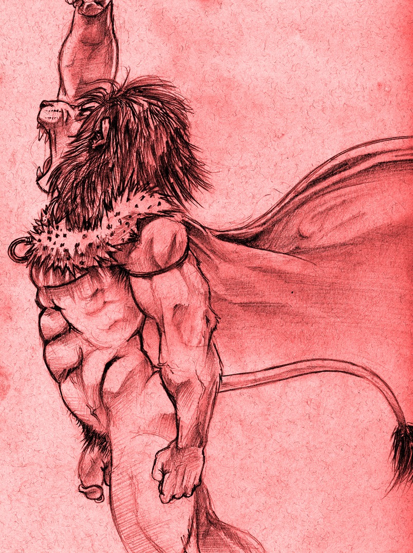 abs anthro balls biceps biped cape circumcised clothing e621 eyes_closed fangs felid flaccid flexing fur genital_piercing genitals hair humanoid_genitalia humanoid_penis lion male mammal muscular muscular_anthro muscular_male nude open_mouth pantherine pecs penis penis_piercing piercing pose presenting prince_albert_piercing pubes scar sketch solo standing tail tail_tuft teeth tongue tuft tush_(artist) vein
