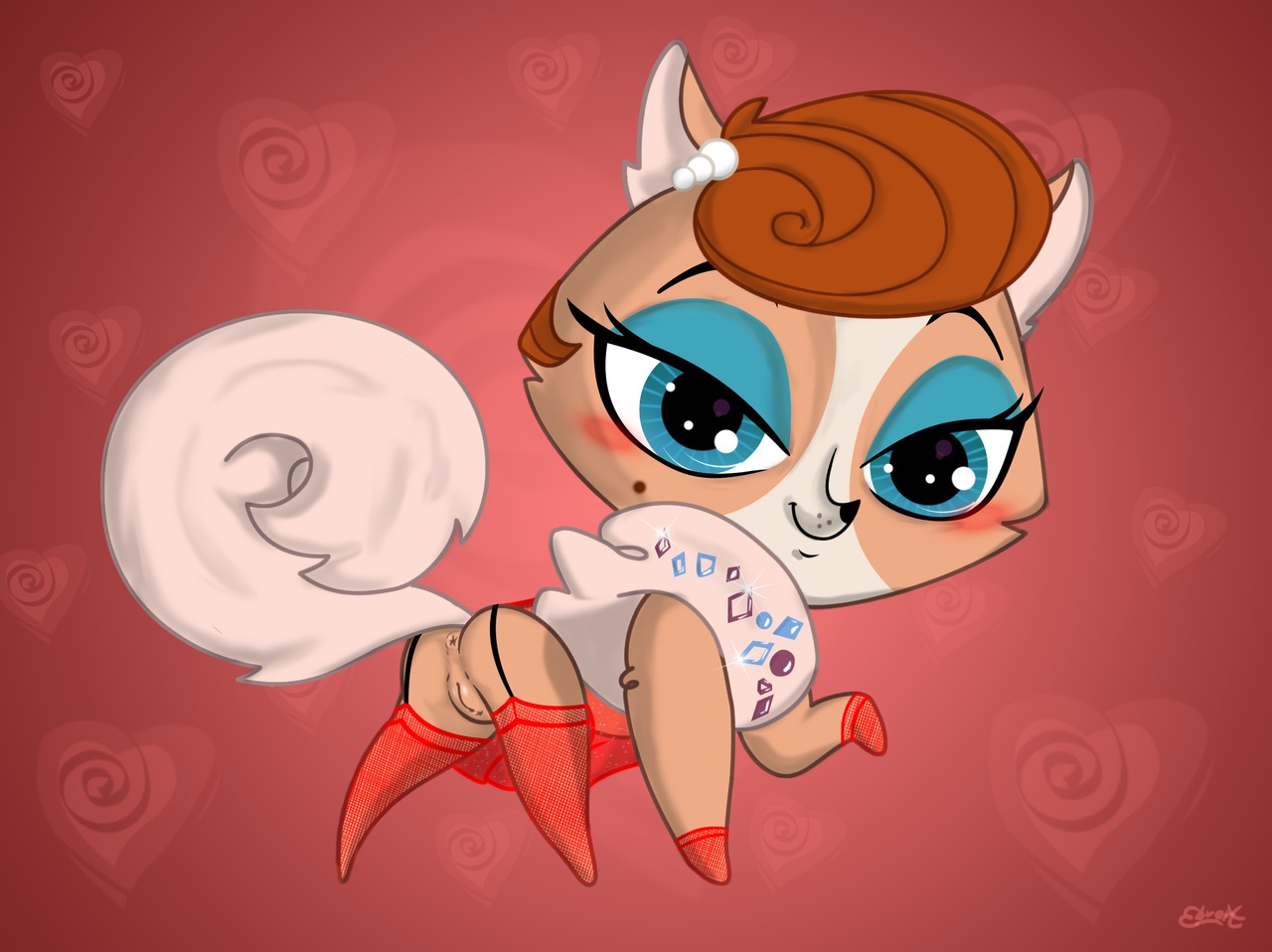 accessory anus bangs blush butt canid canine canis clothing diamond_(gem) domestic_dog e621 ebvert eyeshadow female feral garter_straps gem genitals hair_accessory half-closed_eyes hasbro heart_symbol legwear lingerie littlest_pet_shop littlest_pet_shop_(2012) looking_at_viewer madame_pom makeup mammal markings mole_(marking) narrowed_eyes paws pomeranian presenting presenting_hindquarters quadruped solo spitz stockings tail teal_eyes thigh_highs vulva