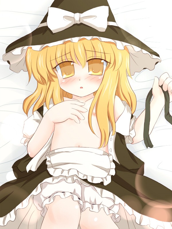 blonde_hair bloomers bloomers_(victorian) female flat_chest hat human long_hair marisa_kirisame nipples ribbon rule34 ry touhou