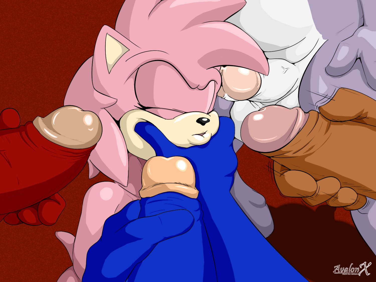 4:3 amy_rose anthro aval0nx balls blue_body blue_fur e621 erection eulipotyphlan eyes_closed female foreskin fur genitals group group_sex hair hedgehog hi_res humanoid_genitalia humanoid_penis knuckles_the_echidna male male/female mammal masturbation penile penile_masturbation penis pink_body pink_fur pink_hair retracted_foreskin sega sex solo_focus sonic_the_hedgehog sonic_the_hedgehog_(series)