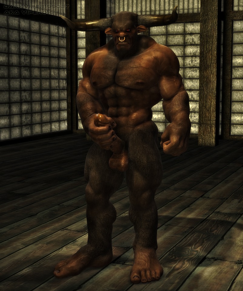 2013 3d_(artwork) abs anthro balls biceps bodily_fluids bovid bovine darkviperbara digital_media_(artwork) e621 erection european_mythology facial_piercing feet genital_fluids genitals greek_mythology horn humanoid_feet humanoid_genitalia humanoid_penis male mammal minotaur muscular muscular_anthro muscular_male mythology nipples nose_piercing nose_ring pecs penis piercing plantigrade precum red_eyes ring_piercing septum_piercing shadow solo