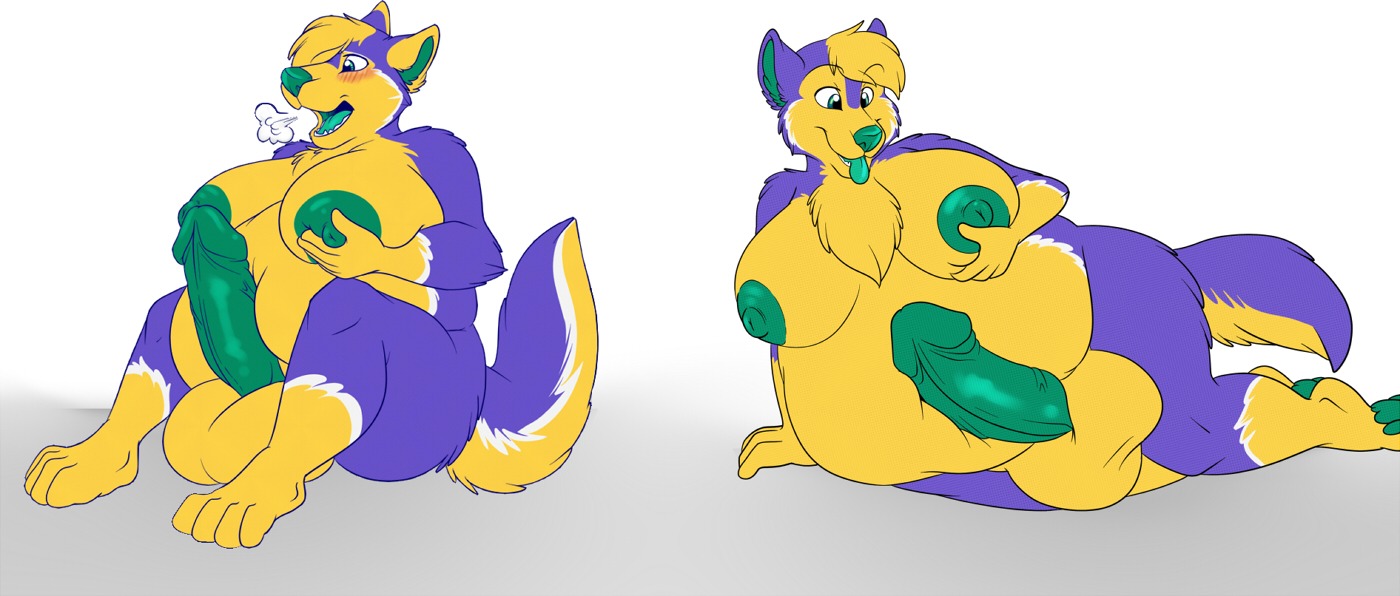4_fingers 4_toes 5_fingers abstract_background anatomically_inaccurate anthro anuvia areola balls balls_on_ground belly belly_squish big_areola big_balls big_belly big_butt big_eyes big_penis blonde_hair blush blush_lines breast_squish breasts breath butt canid canine chest_tuft digital_media_(artwork) e621 erection eye_glint eyebrow_through_hair eyebrows feet fingers fluffy fluffy_tail foreskin fur genitals glans glistening glistening_breasts glistening_genitalia glistening_nipples glistening_nose glistening_penis gradient_background green_areola green_eyes green_glans green_inner_ear green_nipples green_nose green_pawpads green_tongue gynomorph hair holding_breast huge_balls huge_belly huge_penis humanoid_genitalia humanoid_penis hyper intersex looking_at_self lying mammal multicolored_body multicolored_fur multiple_poses nipple_fetish nipple_pinch nipple_play nipples nude nude_anthro nude_gynomorph nude_intersex obese obese_anthro obese_gynomorph obese_intersex on_side open_mouth open_smile overweight overweight_anthro overweight_gynomorph overweight_intersex panting pawpads paws penis pinch pink_blush pose purple_body purple_ears purple_fur retracted_foreskin side_butt simple_background sitting smile solo sparklefur spread_legs spreading squish tail thick_thighs toes tongue translucent translucent_hair tuft two_tone_body two_tone_fur two_tone_tail white_background wide_hips yellow_body yellow_ears yellow_fur yellow_paws yellow_tuft