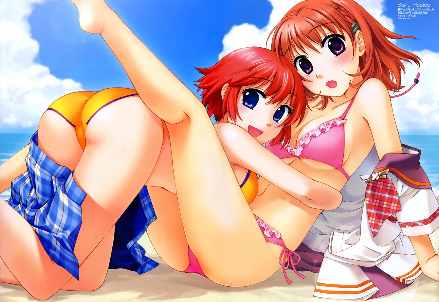 beach bikini blue_eyes female high_resolution purple_eyes red_hair rule34 swimsuit