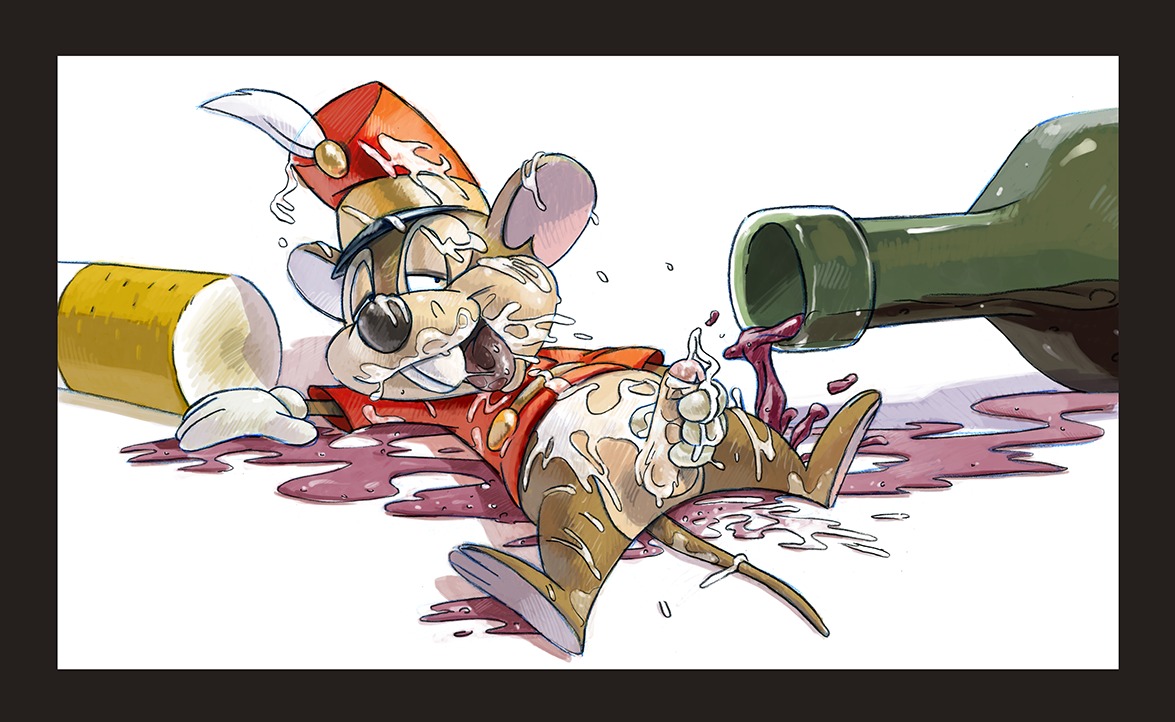 alcohol anthro beverage black_border bodily_fluids border cigarette clothing cum disney donkeypunch drunk dumbo_(movie) e621 erection food genital_fluids genitals house_mouse humanoid_genitalia humanoid_penis male mammal masturbation mouse murid murine penile penile_masturbation penis rodent solo substance_intoxication tail timothy_mouse uniform wine