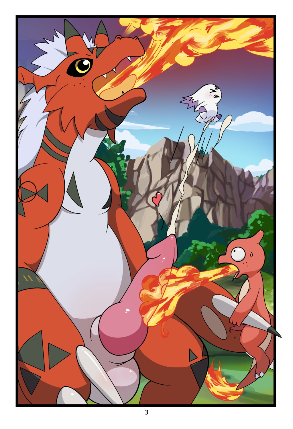 3_toes absurd_res balls bandai_namco big_balls big_penis blush bodily_fluids border breath_powers calumon charmeleon cloud comic conditional_dnp crossover cum cumshot digimon digimon_(species) digital_hazard e621 ejaculation elemental_manipulation erection eyes_closed facial_markings feet female fire fire_breathing fire_manipulation flaming_tail forehead_markings freckled_face freckles generation_1_pokemon genital_fluids genitals group growlmon head_markings heart_symbol hi_res knot larger_male macro male markings motion_lines mountain nintendo open_mouth orange_body orange_skin orgasm outside penis pokemon pokemon_(species) reptile scalie size_difference sky smaller_female smaller_male surprised symbol tail tapering_penis teeth toes tongue tricksta white_border yellow_eyes zero_unit
