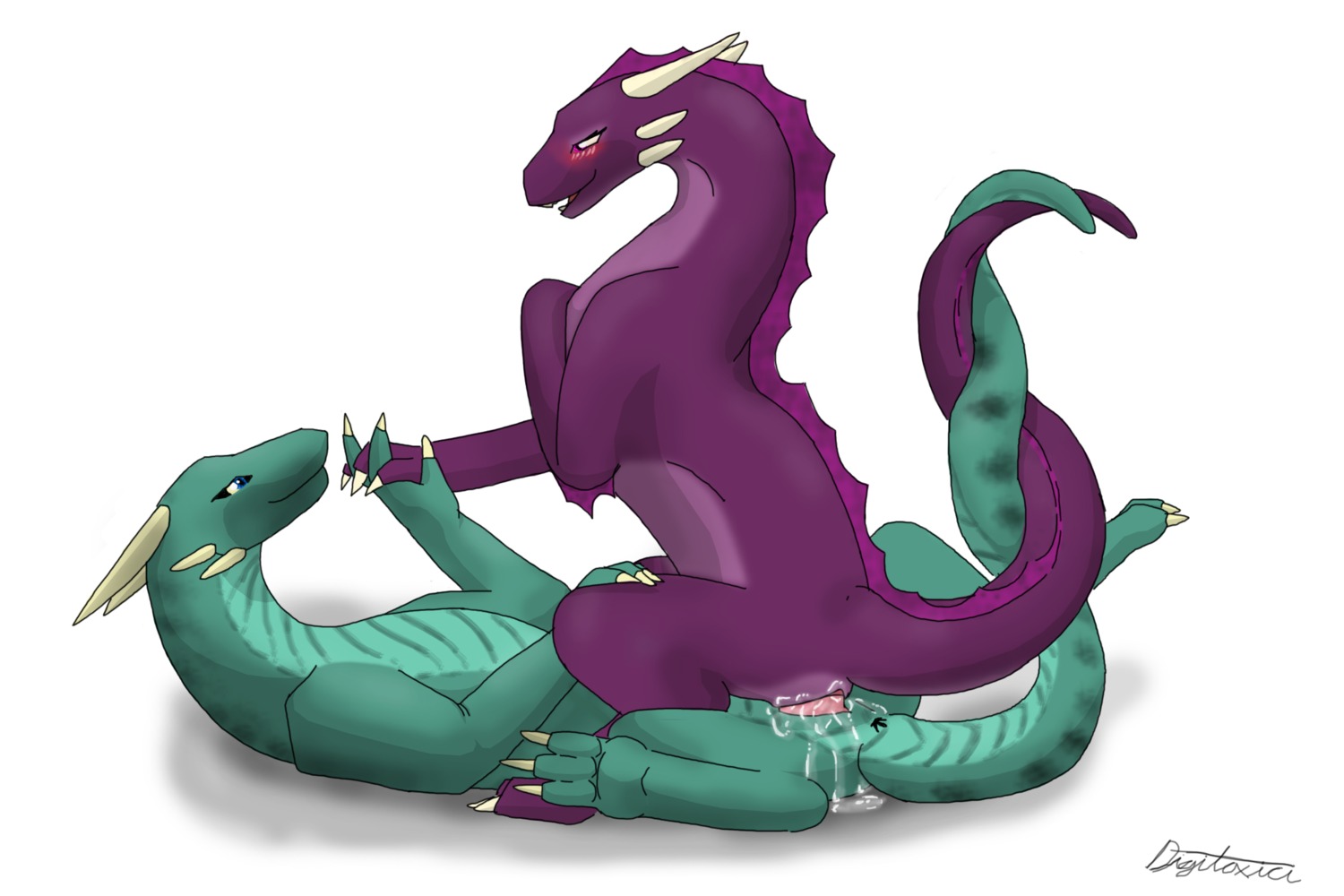 3:2 3_toes blush bodily_fluids claws digitigrade digitoxici dragon duo e621 entwined_tails eye_contact feet female female_penetrated feral feral_on_feral genital_fluids genitals hi_res horn looking_at_another lying male male/female male_penetrating male_penetrating_female mythological_creature mythological_scalie mythology nude on_back open_mouth penetration penile penile_penetration penis penis_in_vagina scalie sex simple_background smile tail tail_coil toes vaginal vaginal_fluids vaginal_penetration vulva white_background