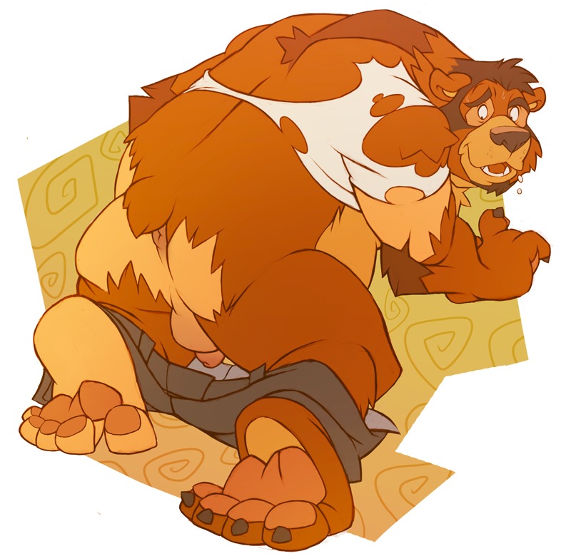 2011 anthro anus balls bear e621 foreskin fur genitals human kuma male mammal muscular muscular_anthro muscular_male nude paws penis solo species_transformation transformation