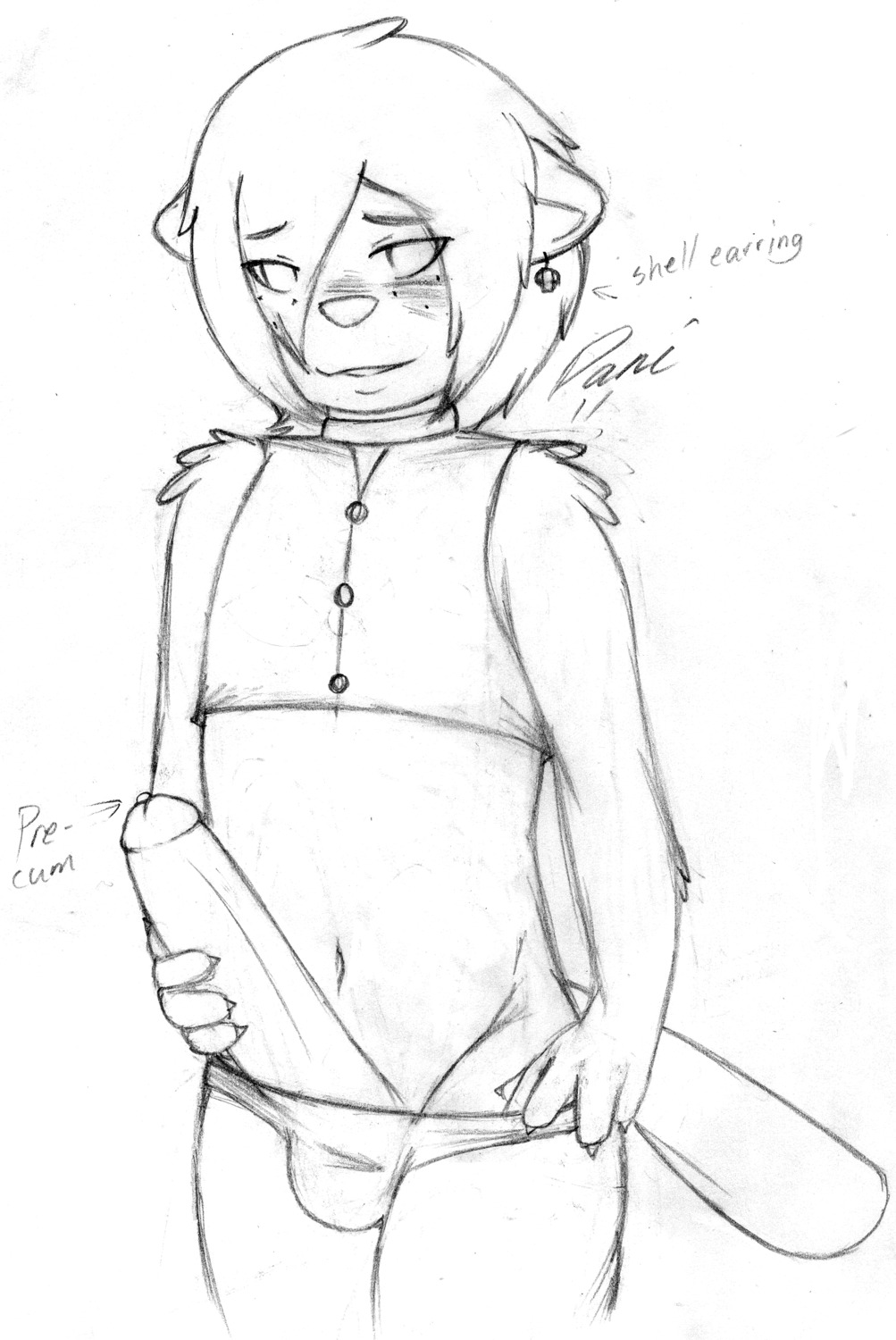 blush claws clothes daniruu front_view male male_only monochrome oshawott penis pokemon pokemon_(species) rule34 solo standing tagme