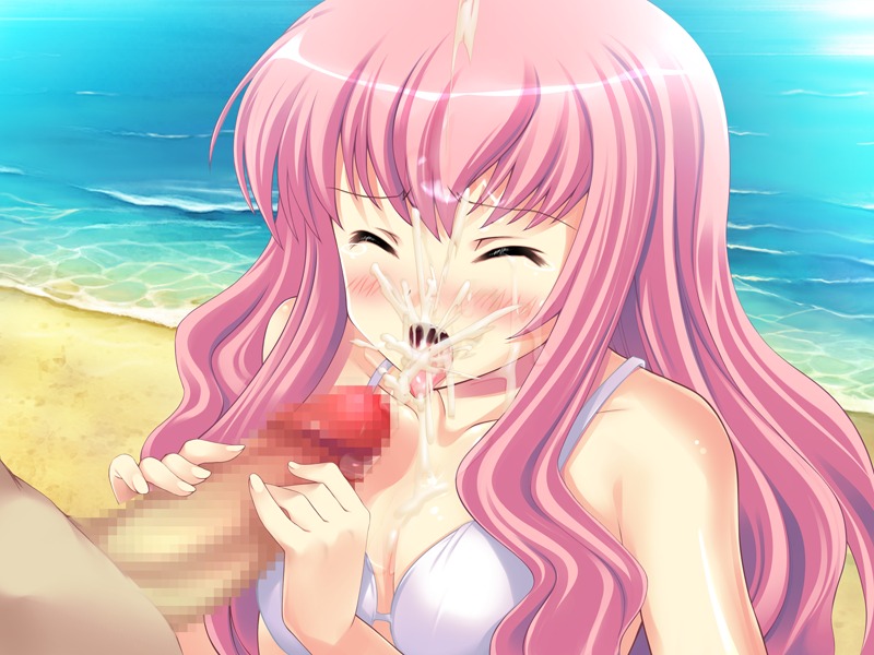 beach blush censored closed_eyes cum cum_in_mouth cum_on_tongue ejaculation facial female game_cg handjob long_hair louise_francoise_le_blanc_de_la_valliere male mosaic_censoring ocean open_mouth penis pink_hair rule34 swimsuit team-tanabe tears tongue zero_no_tsukaima