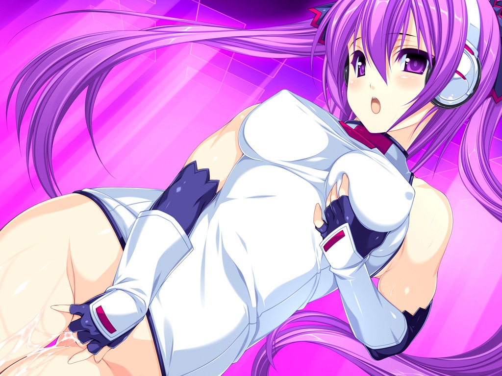 1girls bare_shoulders beatmania beatmania_iidx bottomless breasts female gloves groping headphones kinoshita_ichi masturbation mizushiro_celica open_mouth purple_eyes purple_hair pussy pussy_juice rule34 tied_hair twintails wet