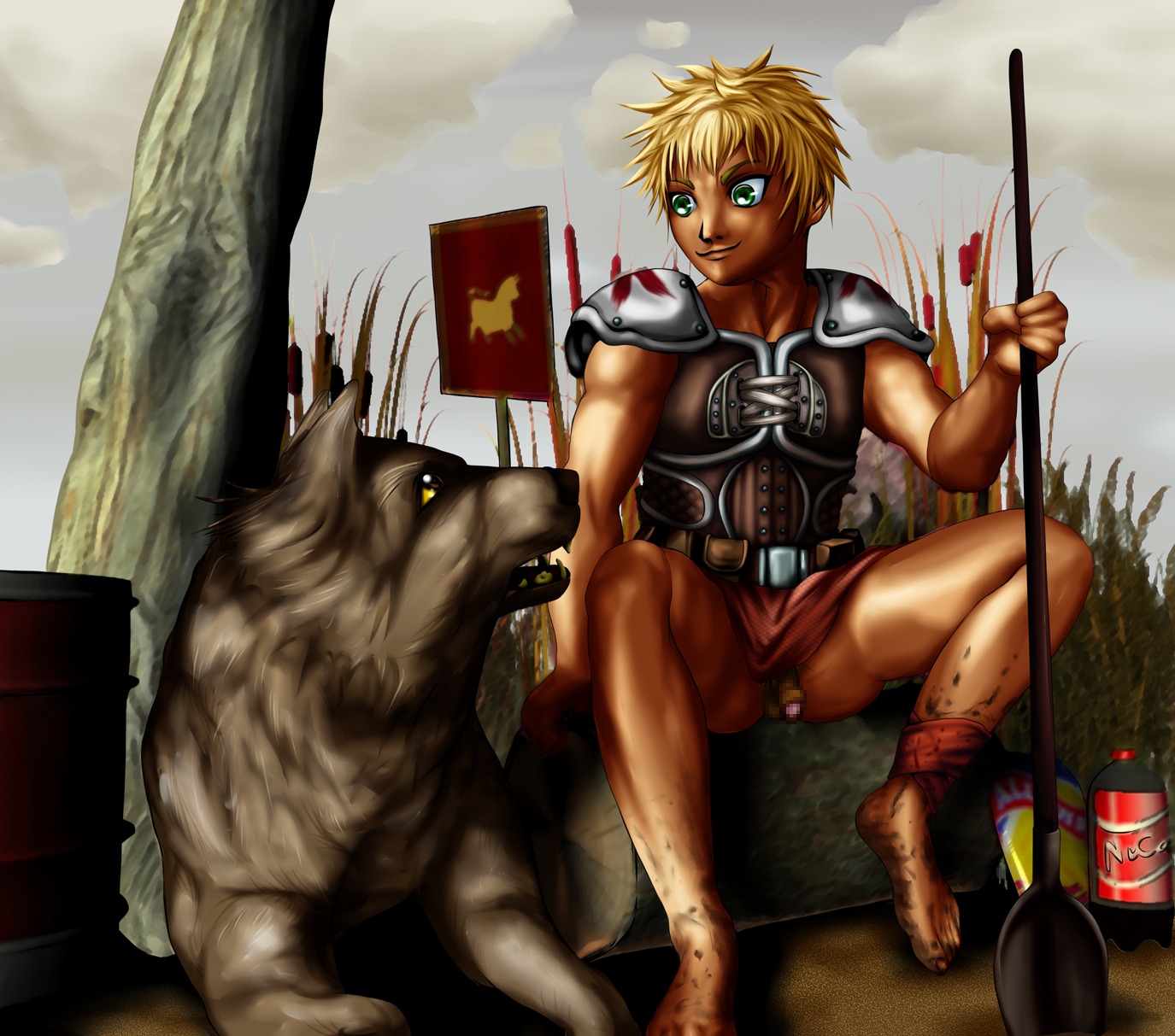 1boy ambiguous_gender caesar's_legion censored fallout fallout_new_vegas furry human male no_artist penis rule34