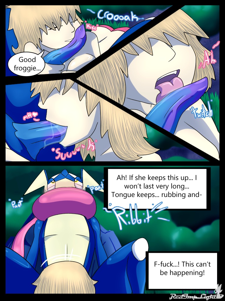 3:4 amphibian animal_noises anthro anthro_penetrating anthro_penetrating_human blonde_hair blue_body blush breasts brown_hair cherry_the_trainer_(redimplight) clothed clothing comic croaking detailed_background digital_media_(artwork) duo e621 english_text erection eyes_closed fellatio female female_on_anthro female_penetrated forest generation_6_pokemon genitals grass greninja hair hair_over_eyes heart_symbol human human_on_anthro human_penetrated interspecies licking light_body light_skin male male/female male_on_human male_penetrating male_penetrating_female mammal night nintendo oral oral_penetration outside panties penetration penile penis penis_lick plant pokemon pokemon_(species) pokephilia profanity redimplight sex text tongue tongue_out topless tree underwear yellow_eyes zero_(redimplight)