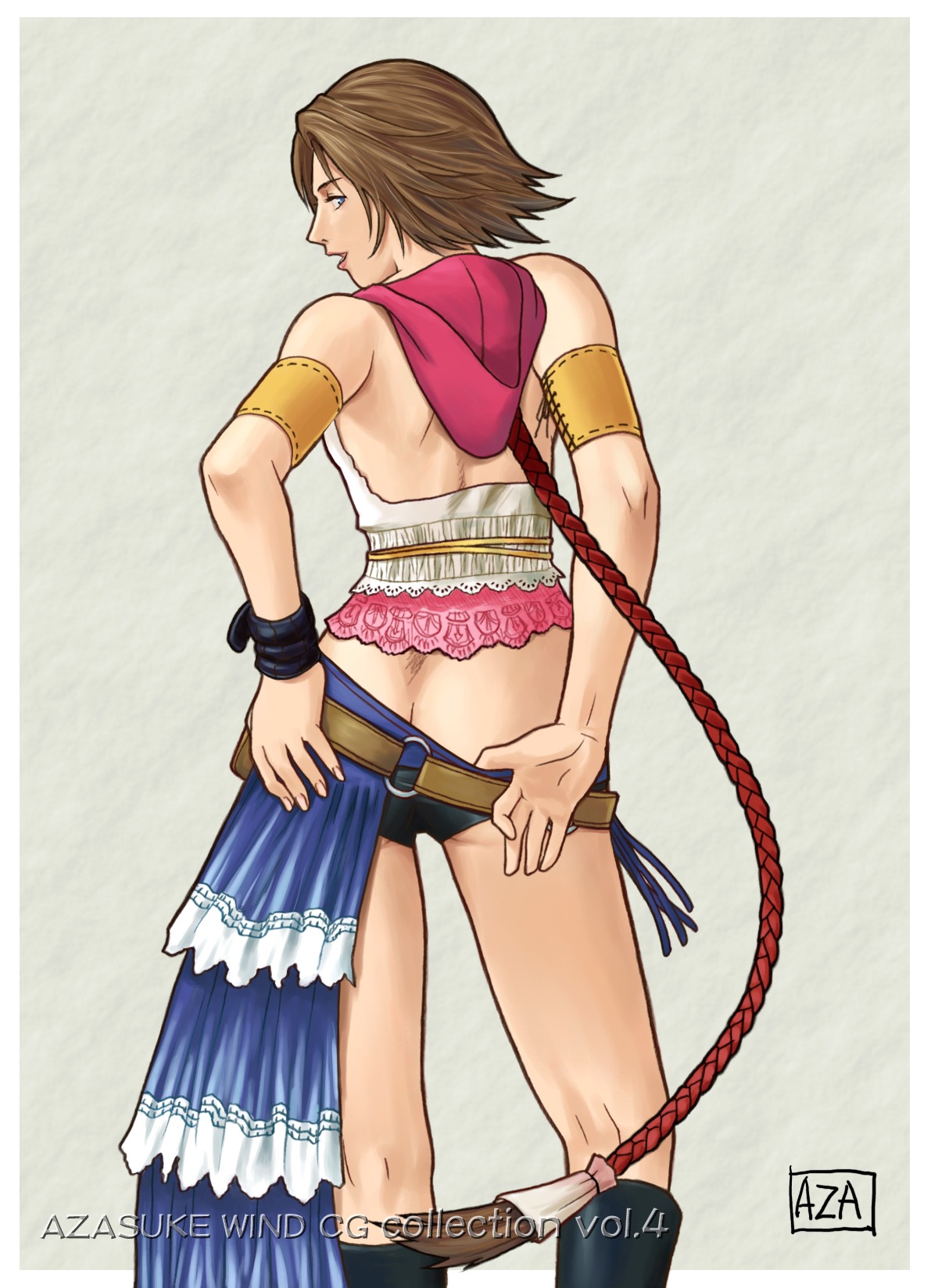 1girls 2d ass azasuke female female_only final_fantasy final_fantasy_x-2 highres rule34 solo solo_female yuna yuna_(gunner)