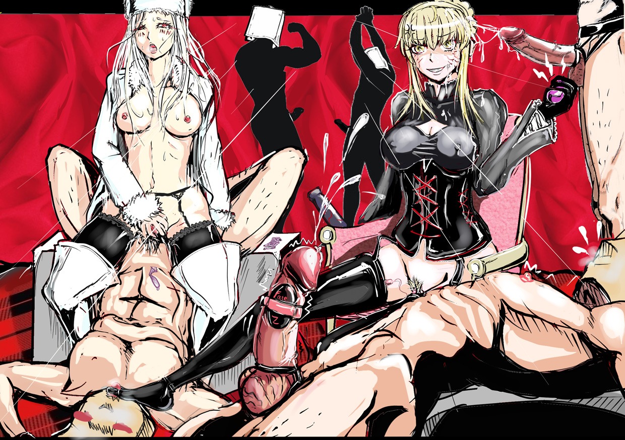 2girls artoria_pendragon fate/stay_night fate/zero fate_(series) female femdom irisviel_von_einzbern male malesub multiple_boys multiple_females multiple_girls multiple_males penis rule34 saber tagme
