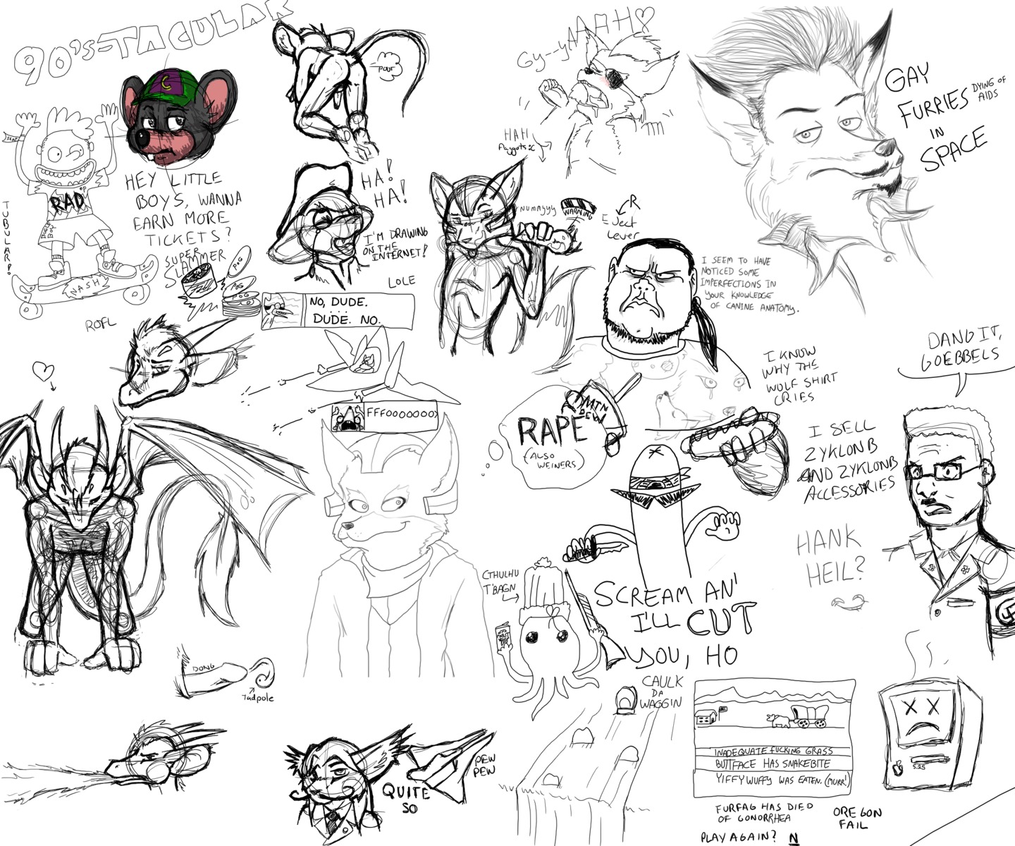 1990s_theme 6:5 adolf_hitler alcohol animal_genitalia animal_penis anthro arwing beer beverage bodily_fluids bovid bovine breath_powers butt canid canine canine_genitalia canine_penis canis cartoon_network charles_entertainment_cheese chuck_e._cheese's_pizzeria clothing crossover cthulhu cthulhu_mythos cum dialogue dragon e621 elemental_manipulation english_text erection eye_patch eyewear facial_hair fart fire fire_breathing fire_manipulation flarn_(character) food footwear forced fox fox_mccloud fredryk_phox geek genital_fluids genitals group gun h._p._lovecraft hair hank_hill hat headgear headwear hi_res horn hot_dog house_mouse human kerchief king_of_the_hill knife knot male male/male mammal mascot monochrome monocle mordecai_(regular_show) mountain_dew mouse murid murine mustache mythological_creature mythological_scalie mythology nazi neckbeard nerd nintendo pabst_blue_ribbon penis ponytail ranged_weapon rape redneck regular_show rigby_(regular_show) rodent scalie sex shirt_logo shoes shotgun simple_background skateboard skateboarding sketch_page sneakers star_fox sunglasses swastika tail text vehicle water waterfall weapon white_background wolf wolf_o'donnell