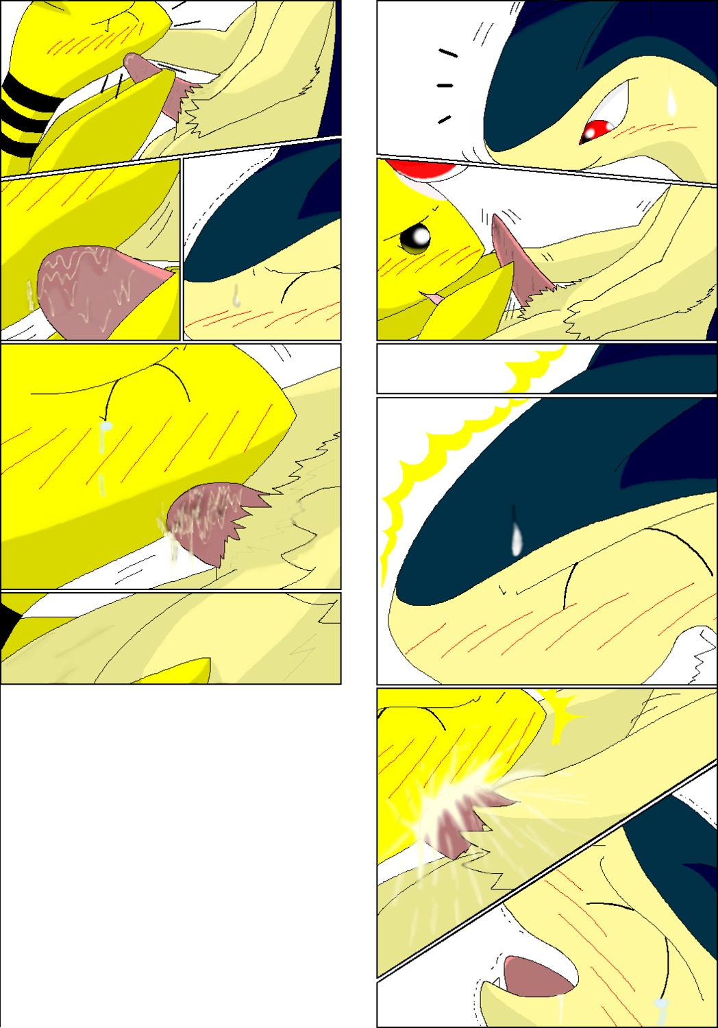 1boy 1other ambiguous_gender ampharos animal_genitalia animal_penis anthro blowjob colored erection fellatio fur furry interspecies male male/ambiguous nintendo oral oral_sex penis pokemon pokemon_(species) rule34 smooth_skin toony typhlosion unknown_gender