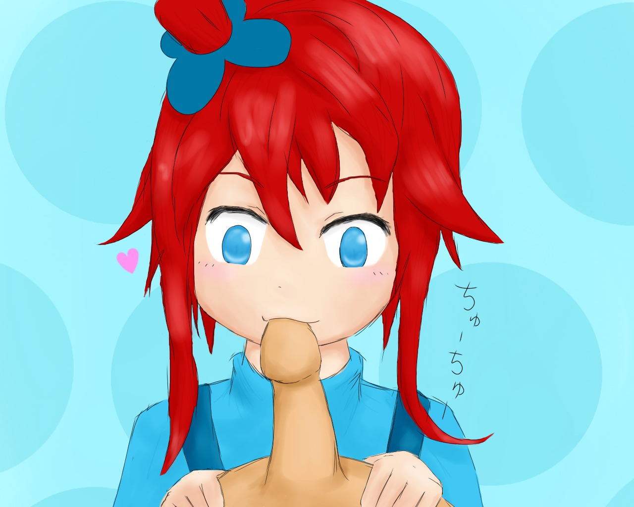 blue_eyes color fellatio female hair insertion male oral penis pokemon red_hair rule34 skyla_(pokemon) straight