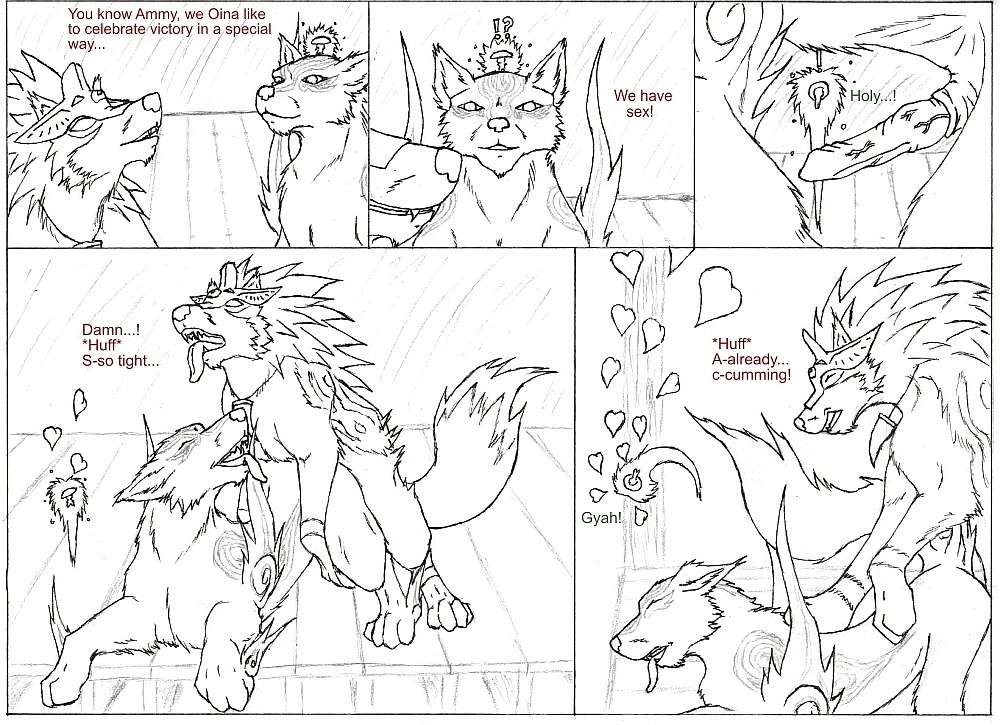 2009 amaterasu_(okami) black_and_white canid canine canis capcom clover_studio comic deity duo e621 english_text erection female feral feral_on_feral feral_penetrated feral_penetrating feral_penetrating_feral genitals krennar looking_pleasured male male/female mammal monochrome nude okami_(capcom) oki_(okami) penetration penile penile_penetration penis penis_in_vagina sex simple_background tail text tight_pussy vaginal vaginal_penetration white_background wolf