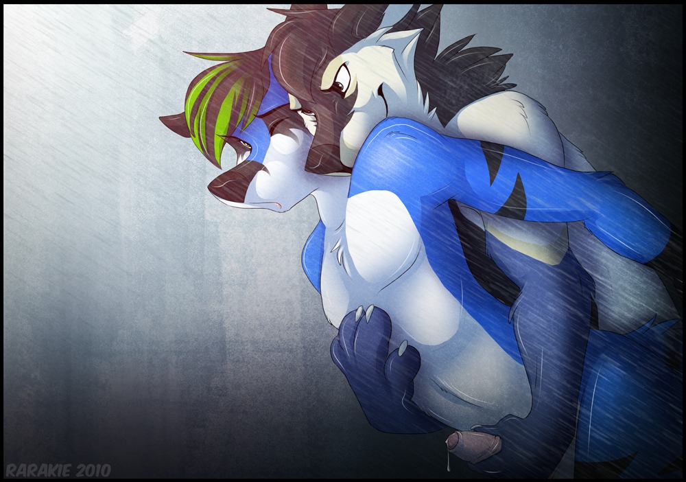 2010 anthro anthro_on_anthro black_border bodily_fluids border canid canine canis cum duo e621 erection femboy foreskin fox from_behind_position genital_fluids genitals handjob humanoid_genitalia humanoid_penis hybrid kit_wildfire male male/male mammal nude penile penis rarakie reach_around sex shower tanek_woofer water wet wolf