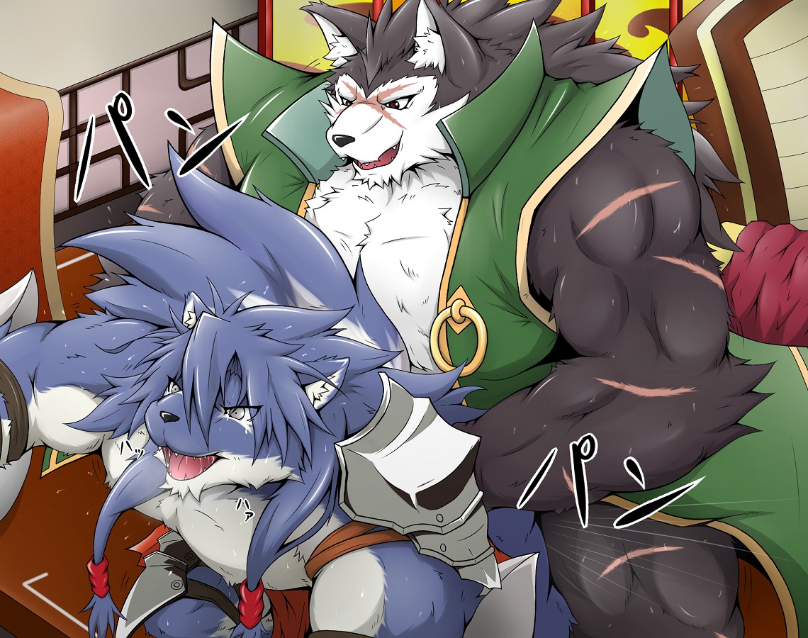 anal anal_penetration anthro armor biceps big_muscles black_body black_fur blue_body blue_fur canid canine canis chocobo4869 clothed clothed_sex clothing countershading duga_(shining) duo e621 facial_markings from_behind_position fucked_silly fur head_markings jacket male male/male male_penetrated male_penetrating male_penetrating_male mammal markings muscular muscular_male penetration rouen_(shining) scar sega sex shining_(sega) shining_force shining_force_exa shining_wind sound_effects sourou_cerulean_wolf topwear white_body white_fur wolf
