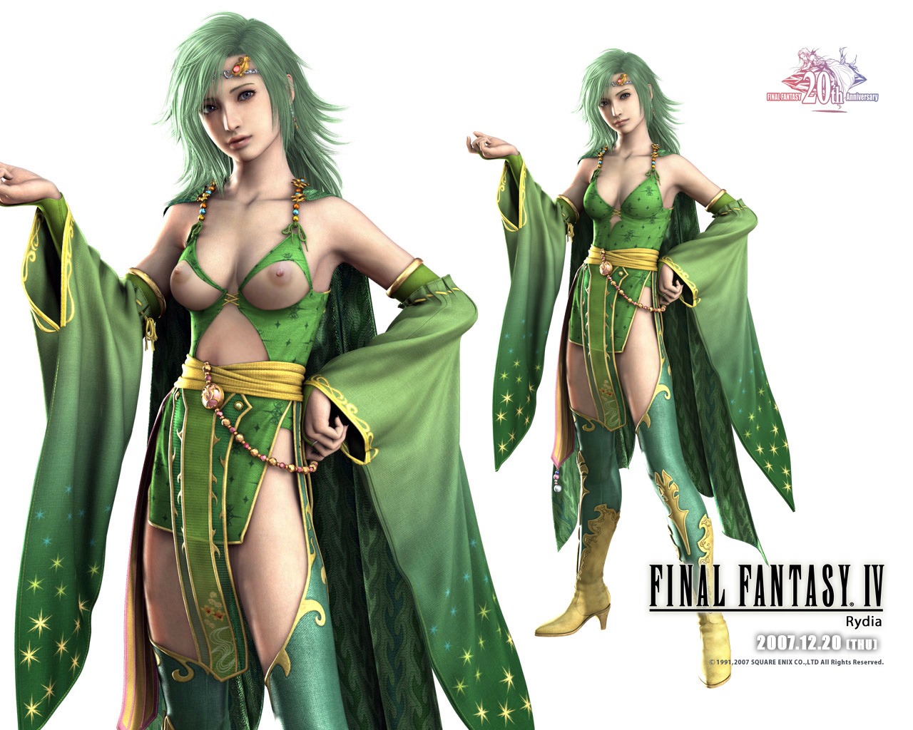 3d breasts female female_only final_fantasy final_fantasy_iv green_hair human nipples rule34 rydia solo topless