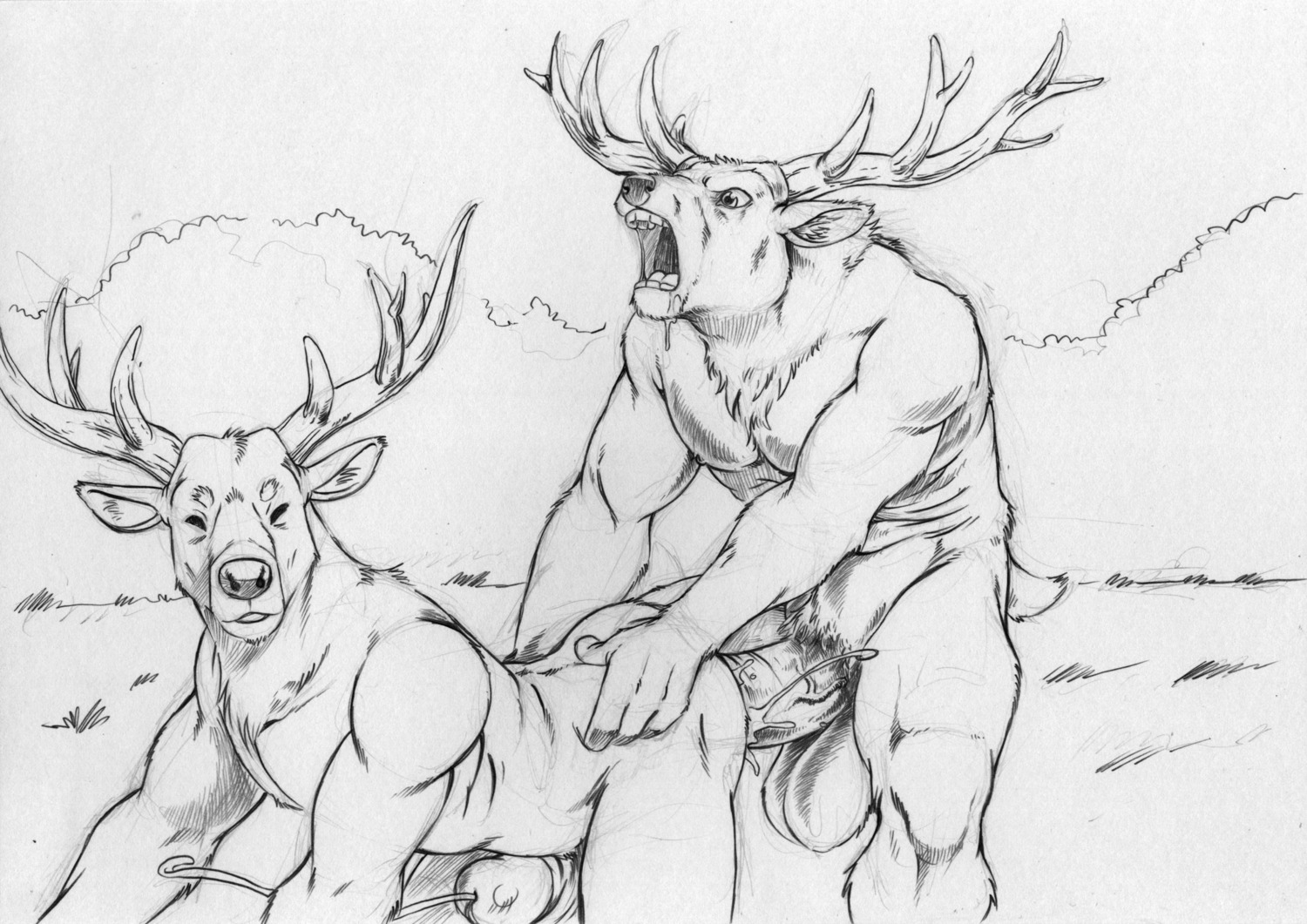 anal anal_penetration anthro athletic balls biceps big_balls big_muscles big_penis bodily_fluids cervine cum deer duo e621 elk erection from_behind_position furryrevolution genital_fluids genitals hi_res horn humanoid_genitalia humanoid_penis male male/male male_penetrated male_penetrating male_penetrating_male mammal monochrome muscular muscular_male nipples orgasm pecs penetration penis sex simple_background thick_penis white_background