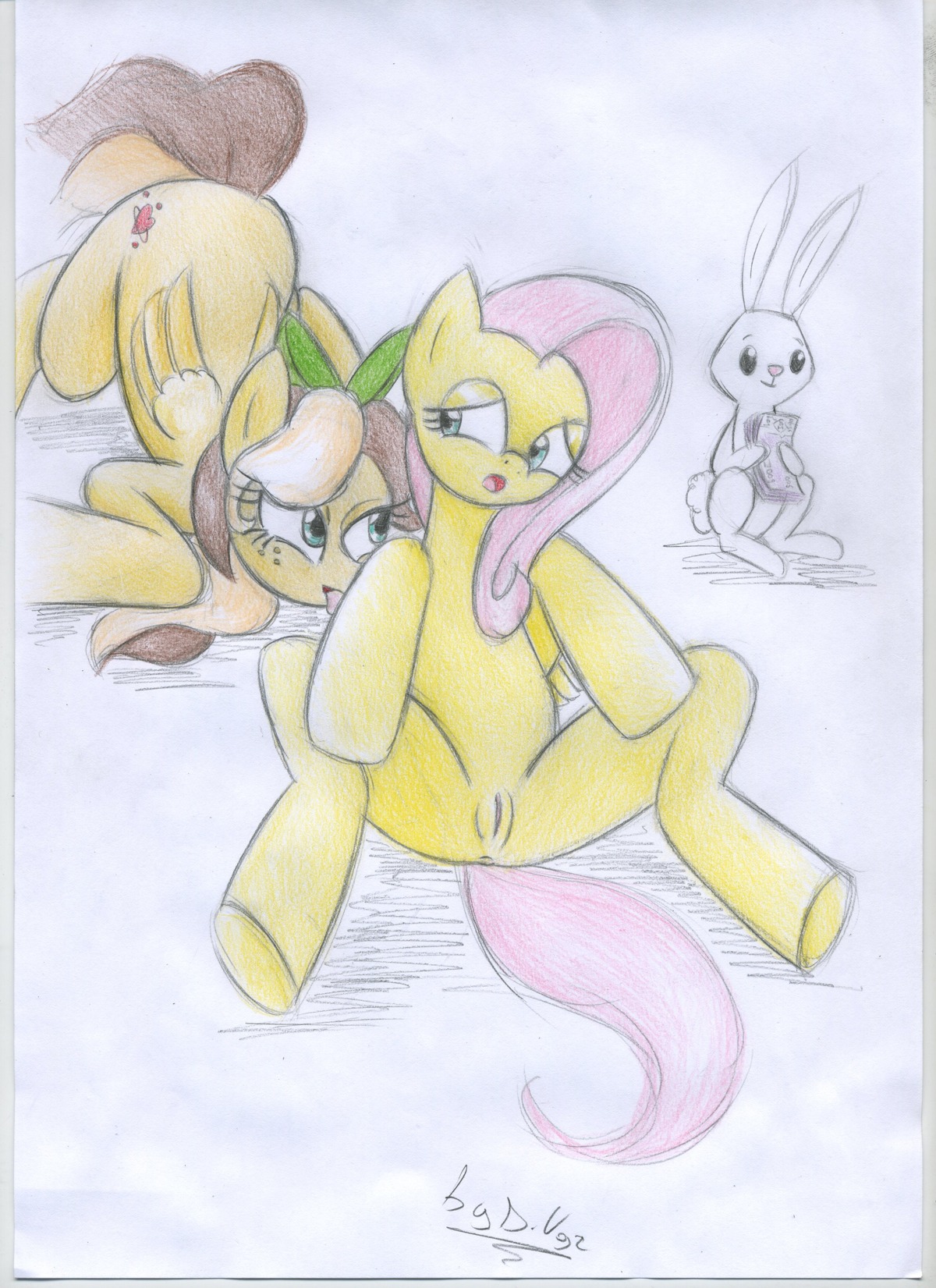 angel_(mlp) angel_bunny equine female feral fluttershy_(mlp) friendship_is_magic horse lagomorph my_little_pony pegasus pink_hair pony rabbit rule34 smooth_skin vd-dv