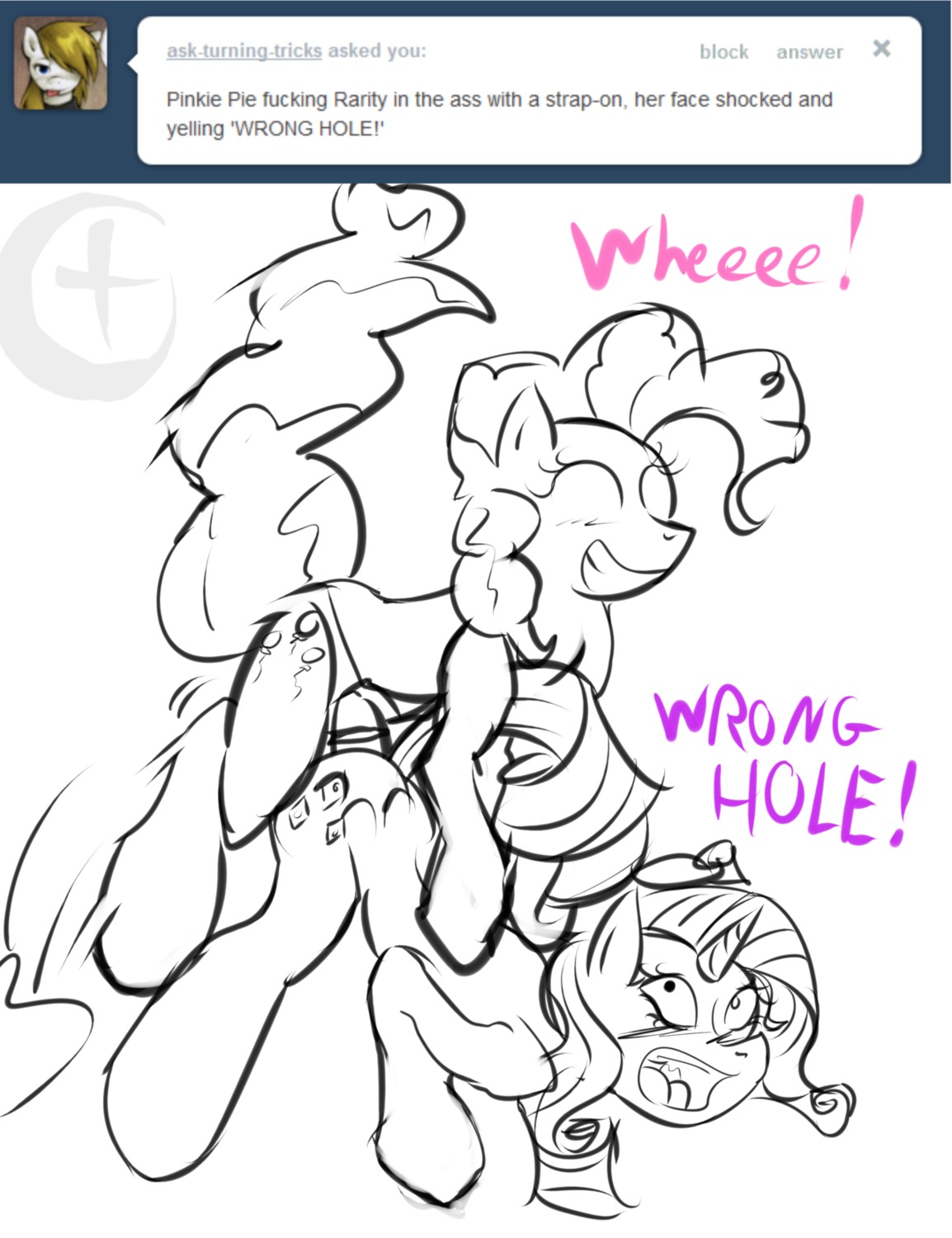 anthro argoth earth_pony equine female female_only feral feral_on_feral friendship_is_magic horse monochrome my_little_pony pinkie_pie_(mlp) pony rarity_(mlp) rule34 smooth_skin strap-on strapon unicorn