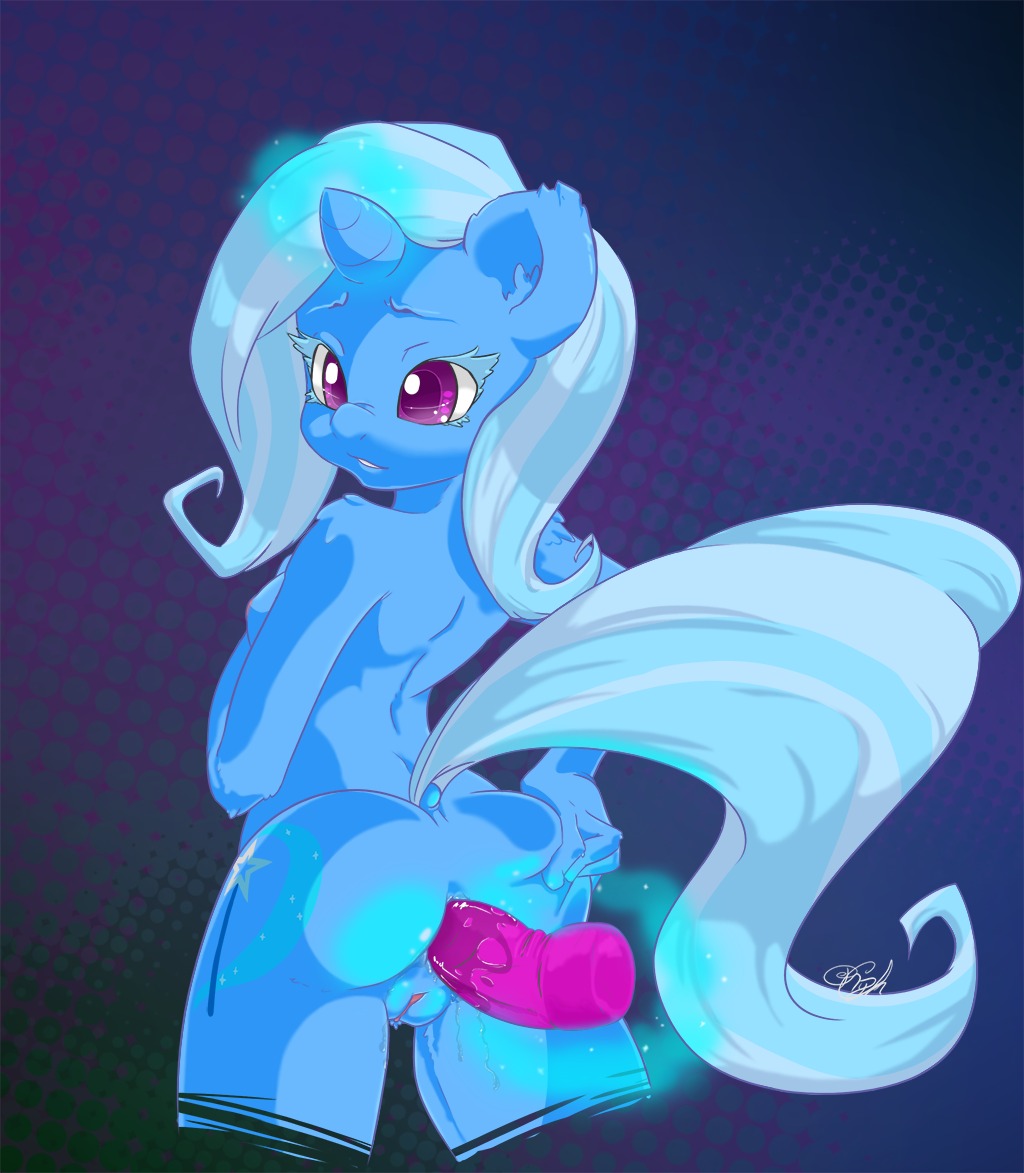 2013 anal anal_masturbation anal_penetration anthro anthrofied anus biped blue_body blue_fur butt cutie_mark dildo e621 equid equine female friendship_is_magic fur genitals hair hasbro horn mammal mancharm masturbation multicolored_hair my_little_pony mythological_creature mythological_equine mythology penetration purple_eyes sex_toy solo toying_self trixie_(mlp) two_tone_hair unicorn vulva