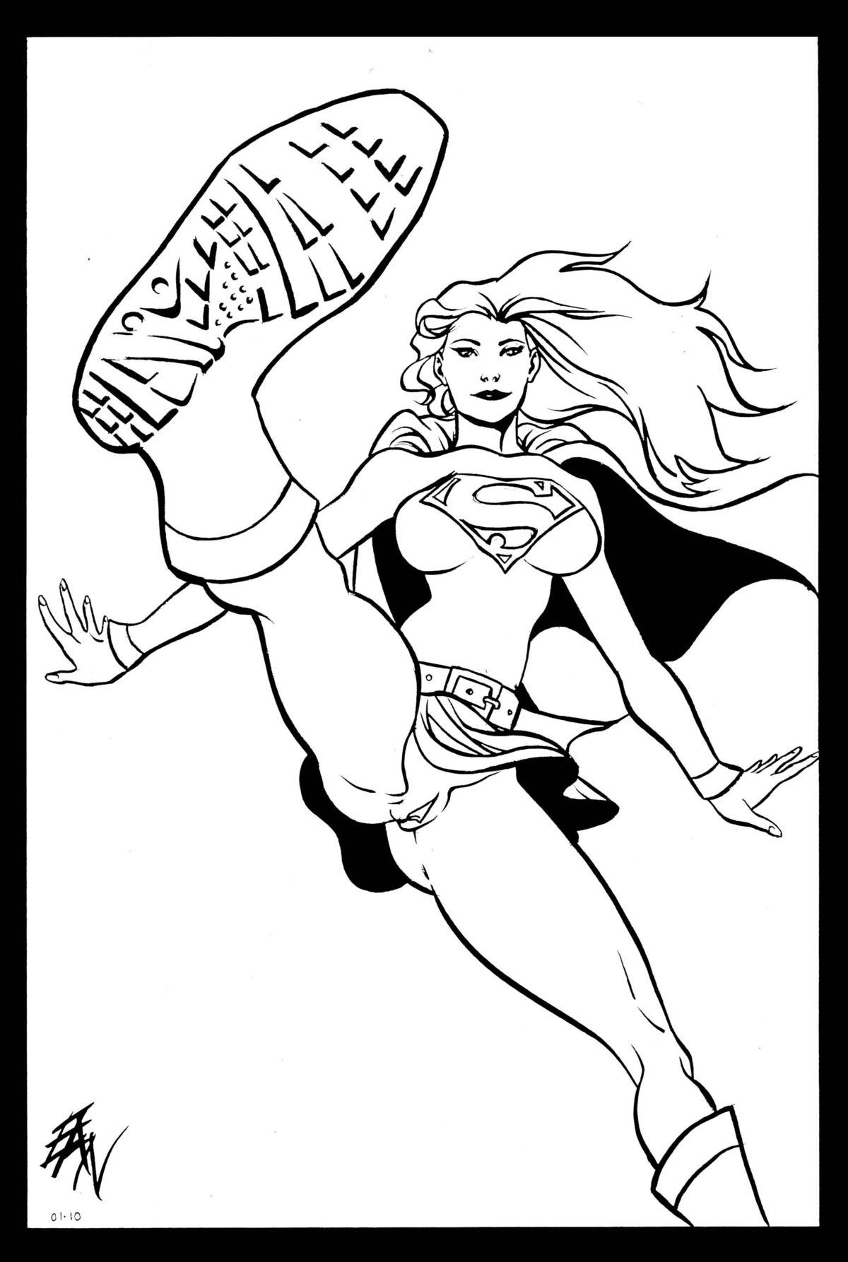 black_and_white dc dc_comics female rule34 signature supergirl superman_(series) tagme text