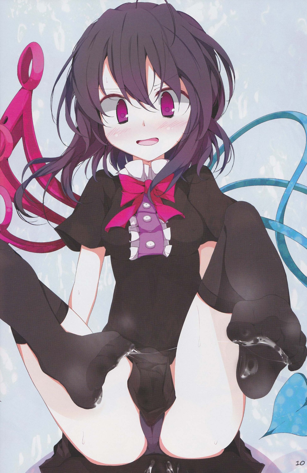 black_hair black_panties cum cum_on_body cum_on_lower_body cum_string feet female highres legs nue_houjuu page_10 page_number panties pantyshot pantyshot_(sitting) pantyshot_sitting pov_feet purple_eyes rule34 scan scan_artifacts short_hair sitting thighhighs touhou underwear usotsukiya wings
