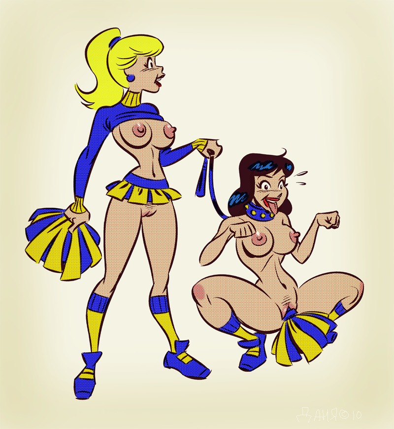 2girls archie_comics betty_and_veronica betty_cooper black_hair blonde_hair breasts cheerleader collar dahr earrings female female_only femdom femsub human knee_socks kneehighs kneesocks large_breasts leash lipstick mind_control multiple_females multiple_girls nipples nude paw_pose pet_play pom_poms ponytail pussy rule34 socks spread_legs squatting tagme teenager tongue tongue_out vaginal_object_insertion veronica_lodge yellow_socks yuri