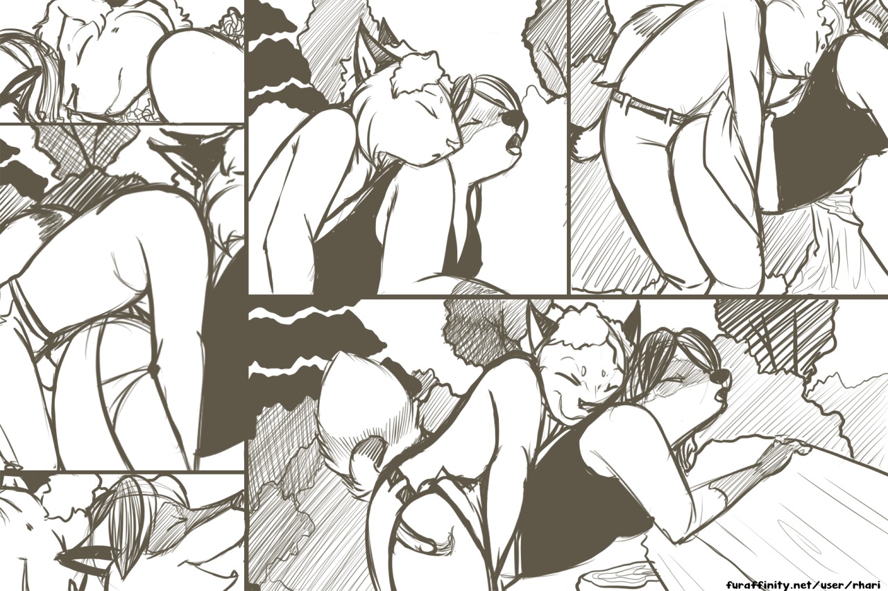 2012 anthro belt bodily_fluids bottomwear canid canine clothing comic cuddling cum cum_in_vagina cum_inside cumshot duo e621 ejaculation erection felid feline female fever_low forest fox genital_fluids genitals greyscale hair hybrid internal love lying lynx male male/female mammal monochrome orgasm outside pants penis plant procyonid public raccoon rhari sepia sex tail tree