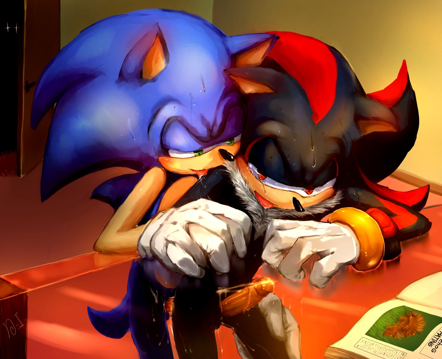 absurd_res anal anal_penetration anthro balls black_body black_fur blue_body blue_fur blue_hair blush bodily_fluids clothing cum dragonichigo duo e621 erection eulipotyphlan fur genital_fluids genitals gloves green_eyes hair hand_holding handwear hedgehog hi_res intraspecies licking male male/male male_penetrated male_penetrating male_penetrating_male mammal nude penetration penis red_eyes saliva sega sex shadow_the_hedgehog sonic_the_hedgehog sonic_the_hedgehog_(series) sweat tongue tongue_out