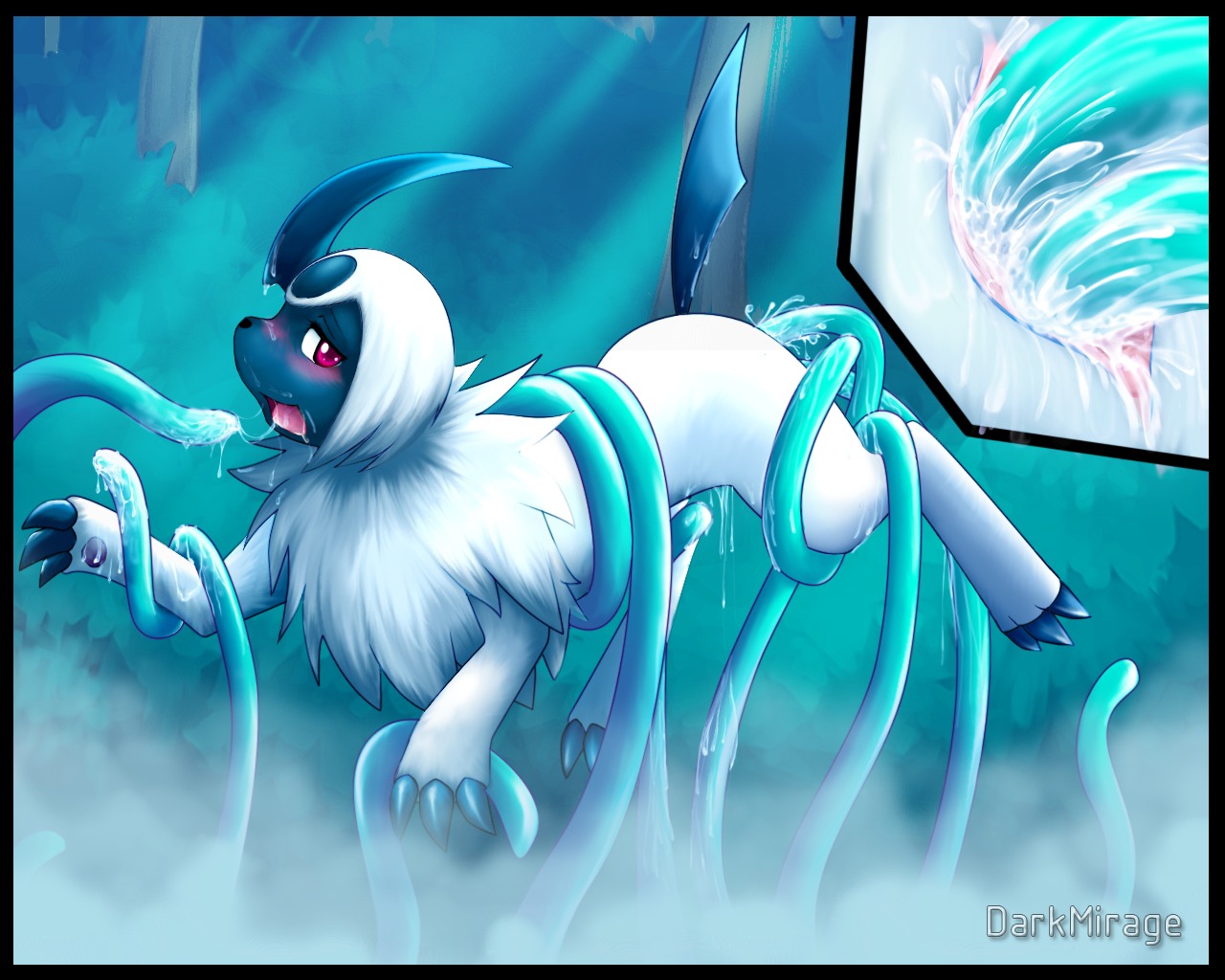 5:4 absol black_border blush bodily_fluids border darkmirage detailed_background double_penetration double_vaginal e621 female feral fog forced forest generation_3_pokemon genitals nintendo outside penetration plant plump_labia pokemon pokemon_(species) rape red_eyes restrained saliva sex solo tail tentacles tree vaginal vaginal_penetration vulva wet wood