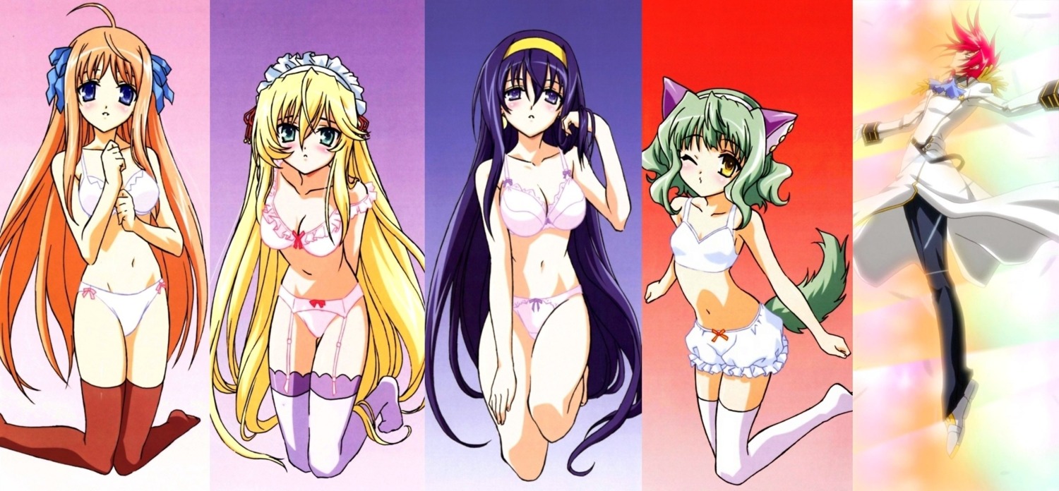 4girls adjusting_hair age_difference ahoge animal_ears arms_behind_back ascot ayanokouji_kazuya bangs belt blonde_hair bloomers bloomers_(victorian) blue_background blue_eyes blue_hair blush bow bow_bloomers bow_bra bow_panties bra brooch brown_hair brown_legwear cat_ears clenched_hands closed_eyes coat column_lineup earrings epaulettes everyone feathers female flat_chest floating frilled_bra frills garter_belt garter_straps gloves gradient gradient_background green_eyes green_hair hair_between_eyes hair_ribbon hairband hand_on_thigh high_res highres jewelry kaon kneeling kyoshiro_to_towa_no_sora kyoushirou_to_towa_no_sora lace lace-trimmed_bra lace-trimmed_panties leaning_forward lingerie long_coat long_hair long_image looking_at_viewer maid maid_headdress multiple_females multiple_girls navel official_art orange_hair outstretched_arms panties pants parted_lips payot photoshop pink_background pink_bra pink_panties purple_background purple_bra purple_legwear purple_panties rainbow_background red_background red_hair ribbon rule34 scan shiokawa_takashi shiratori_kuu shoes short_hair smile spiked_hair spread_arms strap_slip tail tarlotte tarurotte thigh_gap thighhighs tiptoes underwear underwear_only very_long_hair wavy_hair white_bra white_panties wide_image wind_lift wink yellow_eyes
