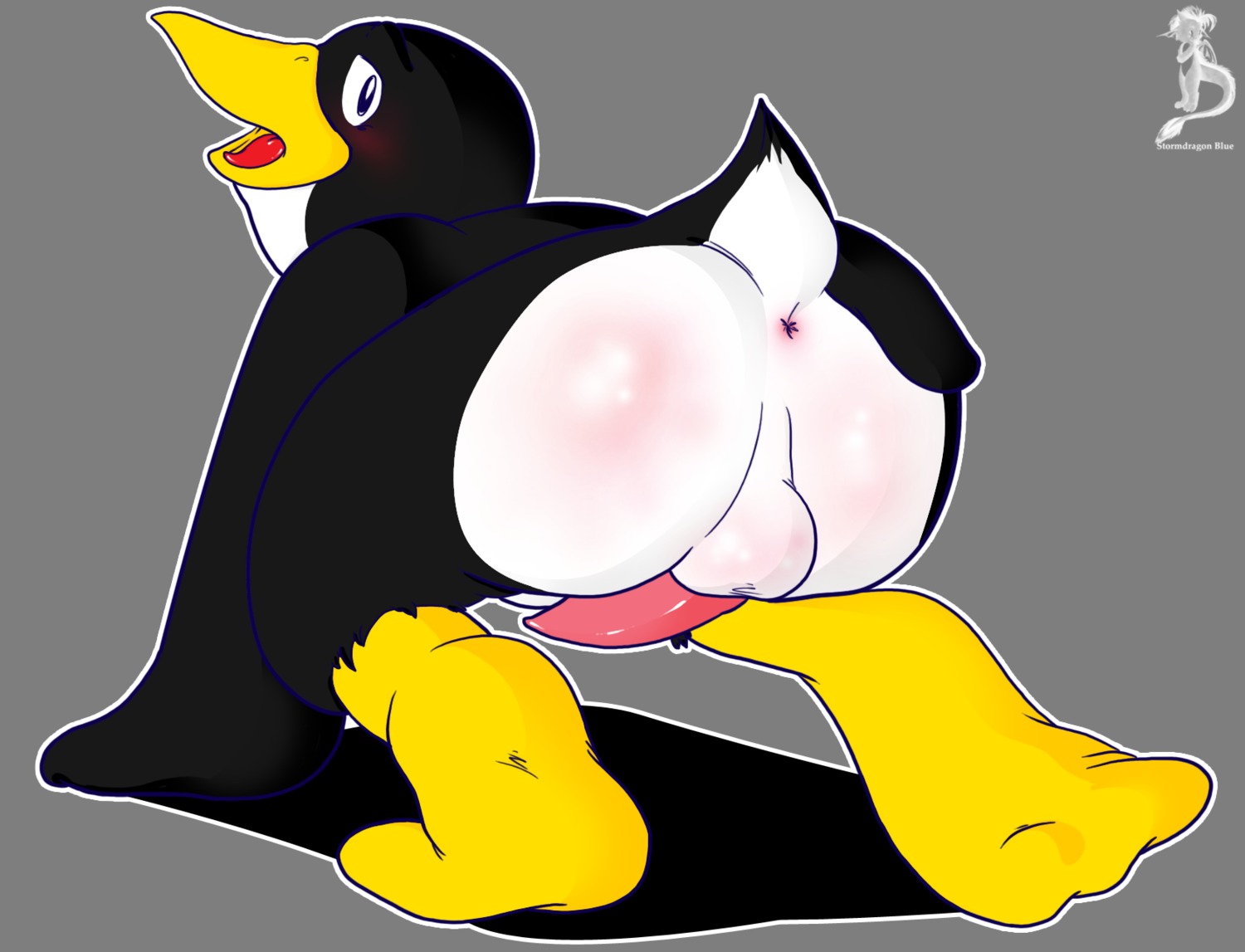 animal_genitalia animal_penis ass ass_focus bending_knees bent_over black_and_white_body grabbing_ass green_background linux looking_back_at_viewer male male_only mascot penguin penis presenting_anus presenting_hindquarters presenting_penis rule34 showing_ass tagme throbbing_penis tux_the_penguin