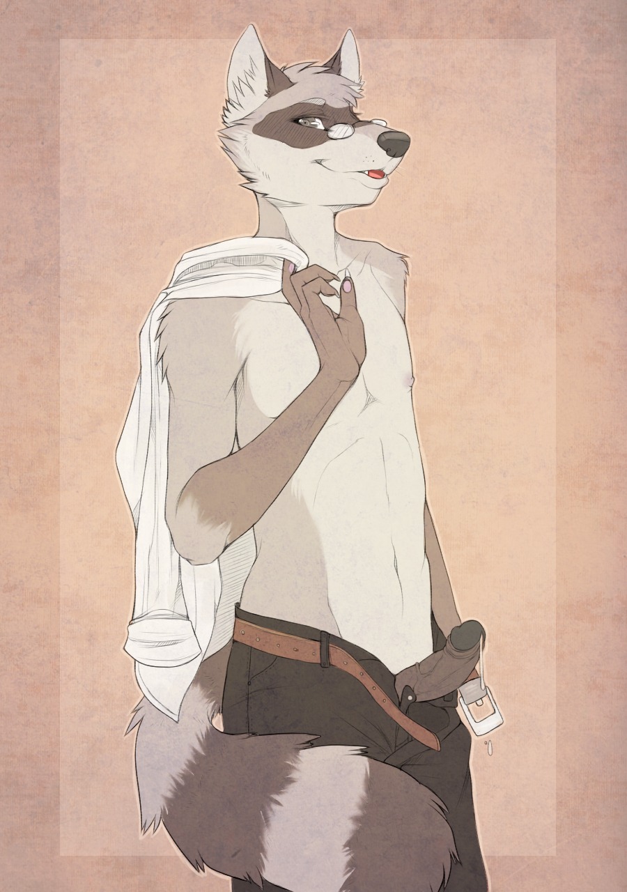 anthro dipper fur furry furry_only glasses male male_only nipples penis raccoon rule34 solo tail
