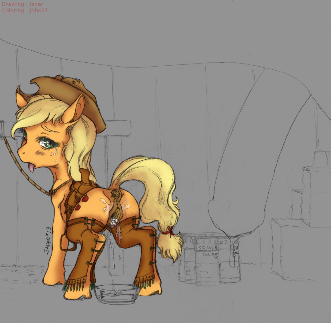 2013 after_sex after_vaginal anus apple applejack_(mlp) blonde_hair blush bodily_fluids bowl chaps clothing container cowboy_hat cum cum_drip cum_in_vagina cum_inside cutie_mark dripping duo e621 earth_pony equid equine erection faceless_character faceless_male female female_focus feral food freckles friendship_is_magic fruit gaping gaping_anus gaping_vagina genital_fluids genitals green_eyes hair hasbro hat headgear headwear horse jader jobo37 looking_back male male/female mammal my_little_pony open_mouth penis plant pony quadruped saddle solo_focus tail tears text tongue tongue_out vulva