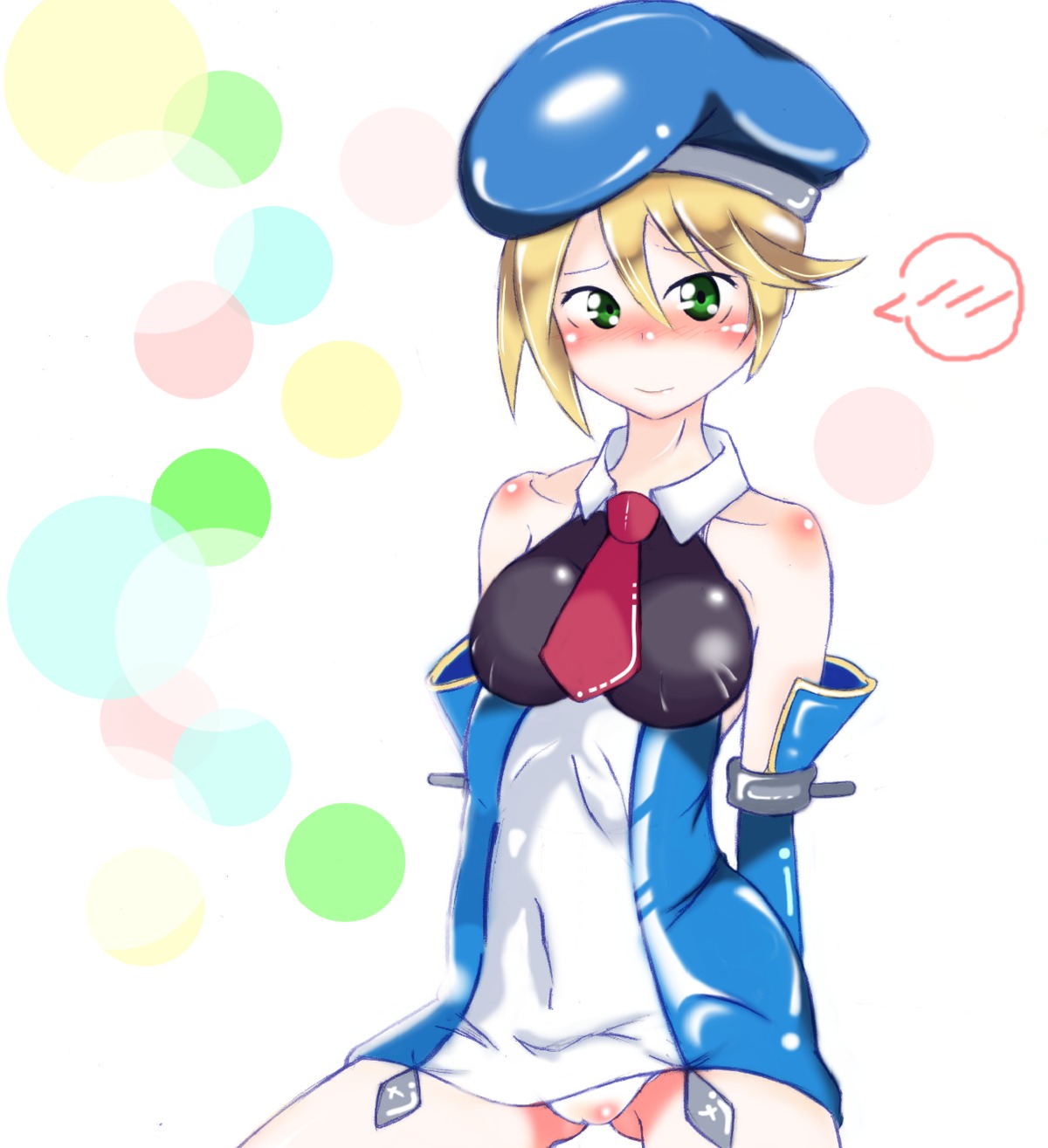artist_request beret blazblue blonde_hair blush cameltoe detached_sleeves embarrassed female green_eyes highres necktie noel_vermillion panties pantyshot pussy rule34 tie underwear