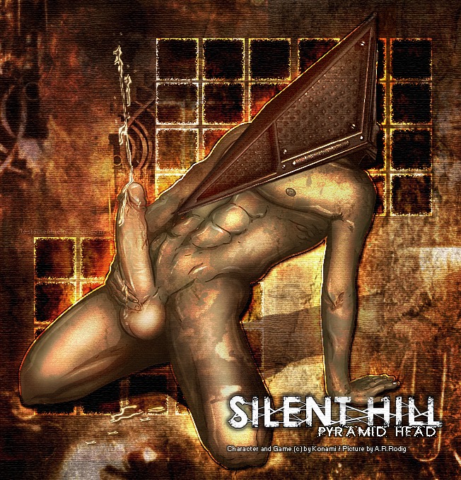 balls cum cumshot erection leaning_back logo male male_only muscular orgasm penis pyramid_head rule34 silent_hill silent_hill_2 solo testament