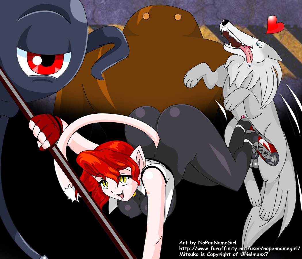 animal_humanoid attack balls breasts butt canid canine canis cat_humanoid clothed clothing crotch_attack crotch_kick e621 erection felid felid_humanoid feline feline_humanoid female feral genital_torture genitals group heart_symbol humanoid interspecies jewish_mythology kick kuromaru male mammal mammal_humanoid mitsuko_(spacescape) mugen mythological_creature mythological_golem mythology nipples nopennamegirl nude penis red_eyes smile spacescape_(game) tail tongue tongue_out urielmanx7 wolf