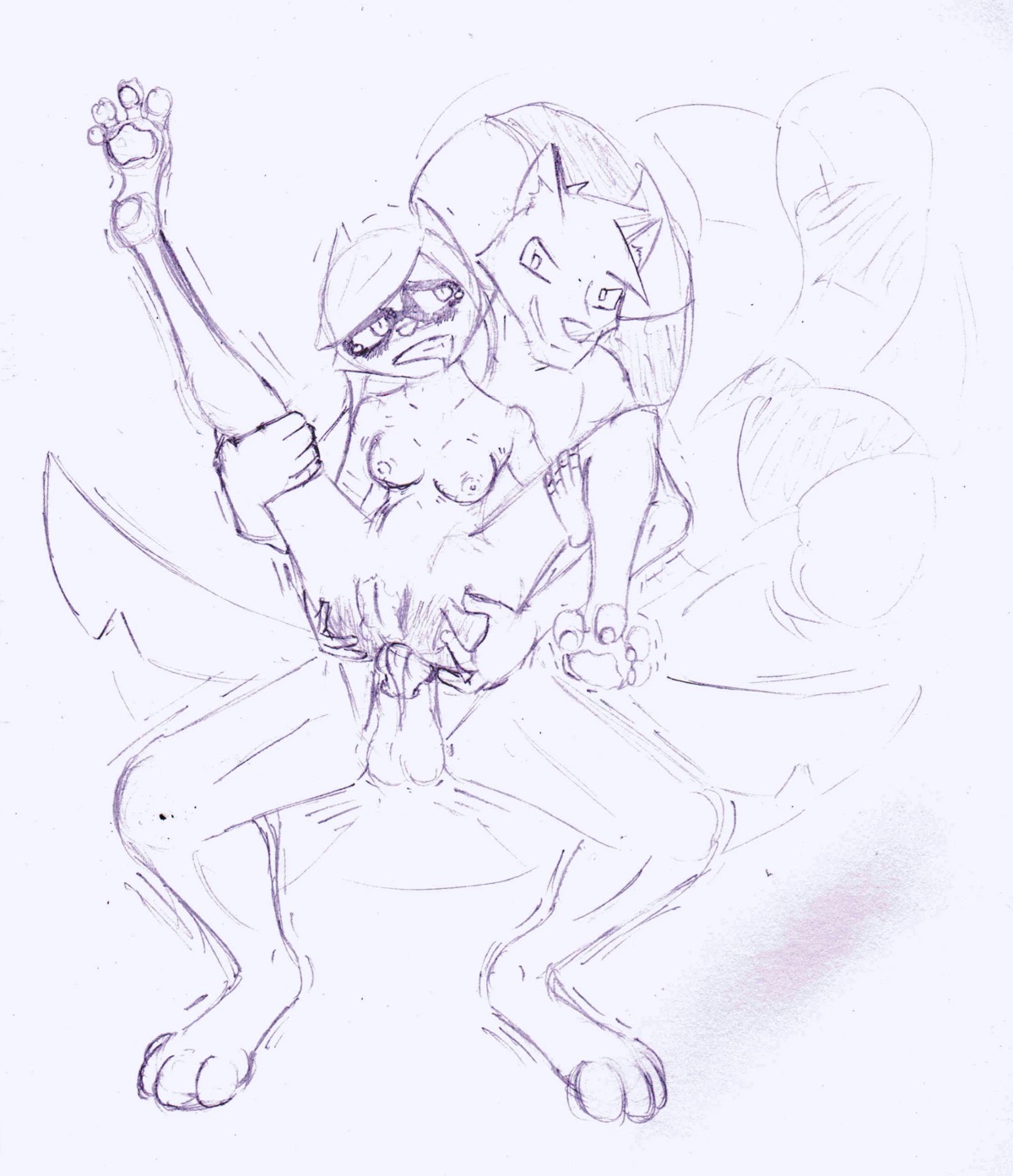 absurd_res anal anal_penetration anthro breasts canid canine canis coyote dominant duo e621 erection female female_penetrated genitals hi_res knot larger_dom larger_male male male/female male_penetrating male_penetrating_female mammal nipples nude penetration penis procyonid raccoon reverse_stand_and_carry_position sex size_difference smaller_female smaller_penetrated standing standing_sex therealdarkfox13