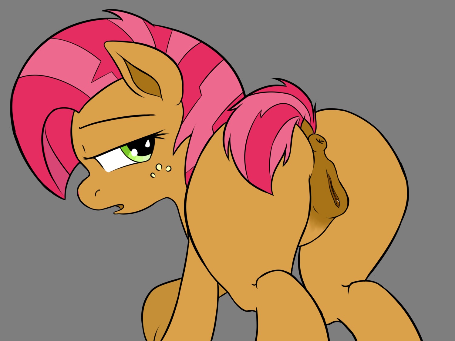 4:3 absurd_res alpha_channel animal_genitalia animal_vulva anus babs_seed_(mlp) brown_body brown_fur butt clitoral_winking clitoris e621 earth_pony equid equine equine_genitalia equine_vulva female feral freckles friendship_is_magic fur genitals green_eyes hair hasbro hi_res horse loli looking_at_viewer looking_back mammal multicolored_hair my_little_pony open_mouth pony presenting red_hair solo two_tone_hair vulapa vulva young young_feral