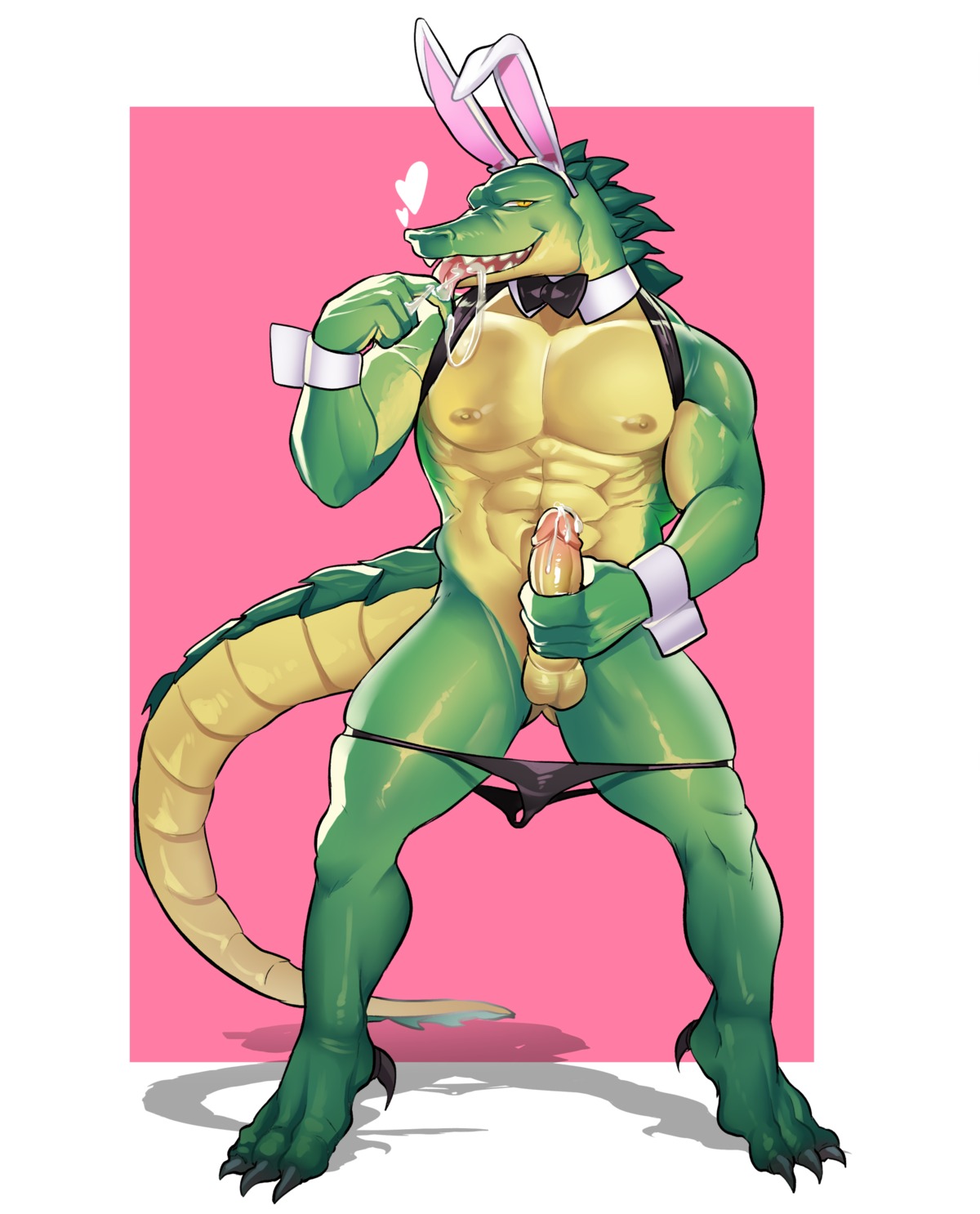 2014 abs absurd_res anthro balls barefoot biceps biped bodily_fluids bow_(feature) bow_tie bunny_costume claws clothed clothing costume countershading crocodile crocodilian crossdressing cum cum_in_mouth cum_inside cum_on_hand cum_on_penis cum_on_tongue cum_taste e621 erection fake_ears fake_rabbit_ears feet front_view genital_fluids genitals happy heart_symbol hi_res holding_own_penis holding_penis humanoid_genitalia humanoid_penis league_of_legends looking_at_viewer male manly masturbation mostly_nude muscular muscular_anthro muscular_male narrowed_eyes nipples non-mammal_balls non-mammal_nipples open_mouth oskar panties panties_down partially_clothed pecs penile penile_masturbation penis renekton reptile riot_games scalie self_taste sharp_teeth smile solo squint standing teeth tencent thong toe_claws tongue tongue_out underwear underwear_down yellow_eyes