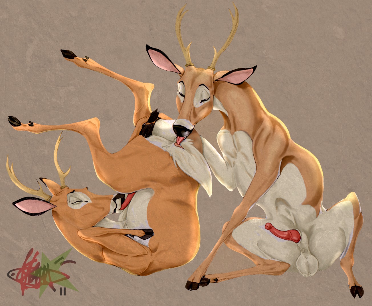 2011 anal animal_genitalia animal_penis anus autofellatio autofellatio_while_rimmed balls cervine_genitalia cervine_penis deer duo e621 erection feral genitals hand_on_another's_butt hand_on_butt hooves klaus_doberman legs_above_head legs_up licking lying male male/male male_penetrated male_penetrating male_penetrating_male mammal masturbation nude on_back oral oral_masturbation oral_penetration penetration penile penile_masturbation penis rimming sex simple_background tongue tongue_out